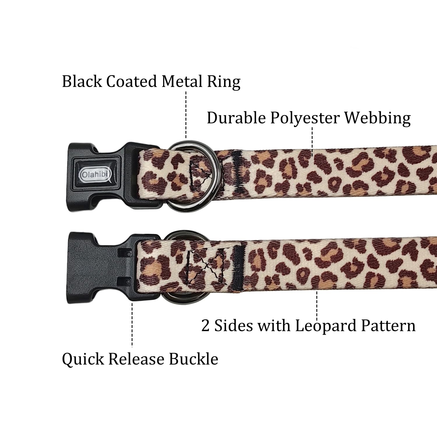 Olahibi Basic Dog Collar, Leopard Pattern, Polyester Material, 4 For Small Medium Large Dogs.(Xs, Light Coffee Leopard)