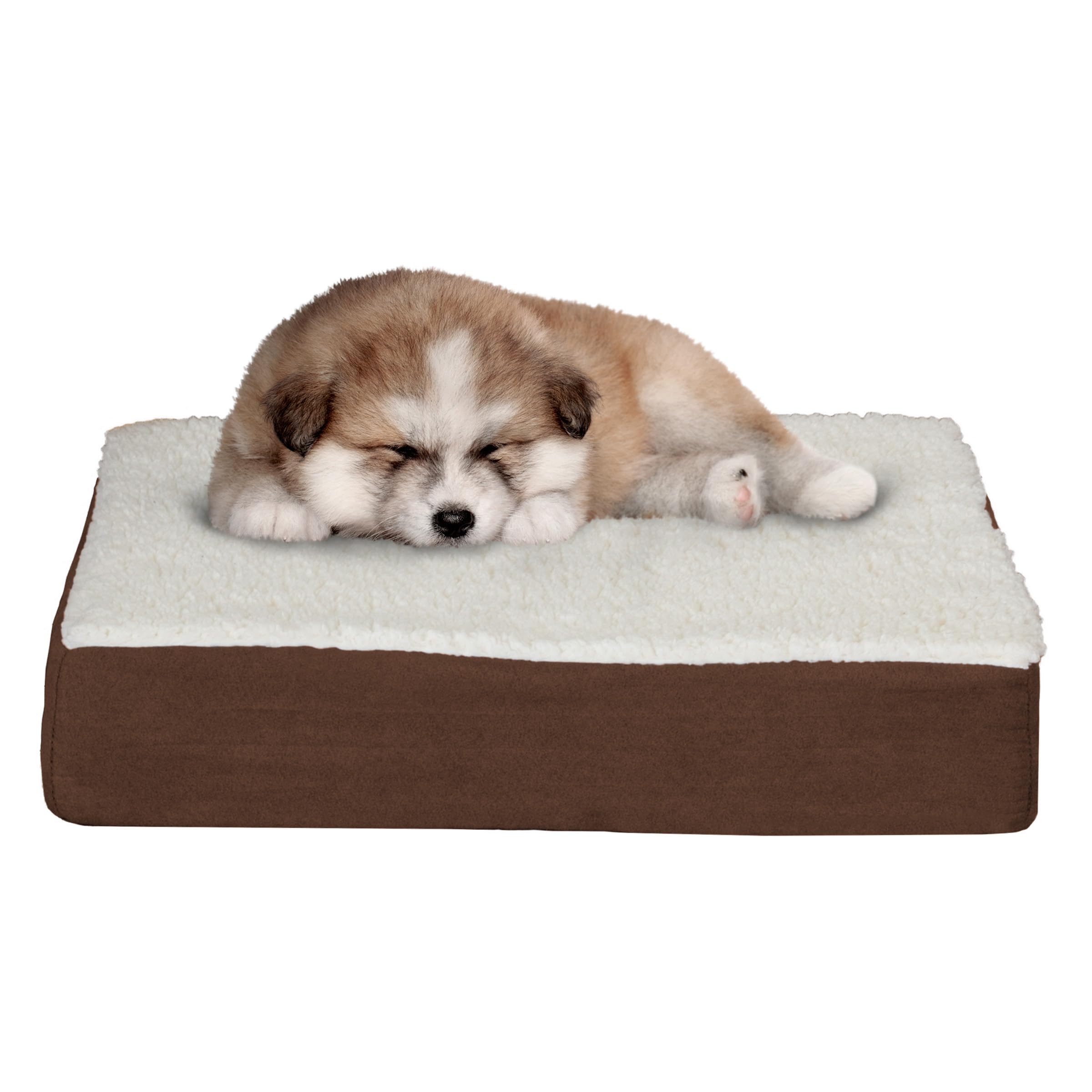 PETMAKER Orthopedic Dog Bed - 2-Layer Memory Foam Crate Mat with Machine Washable Sherpa Cover - 20x15 Pet Bed for Small Dogs Up