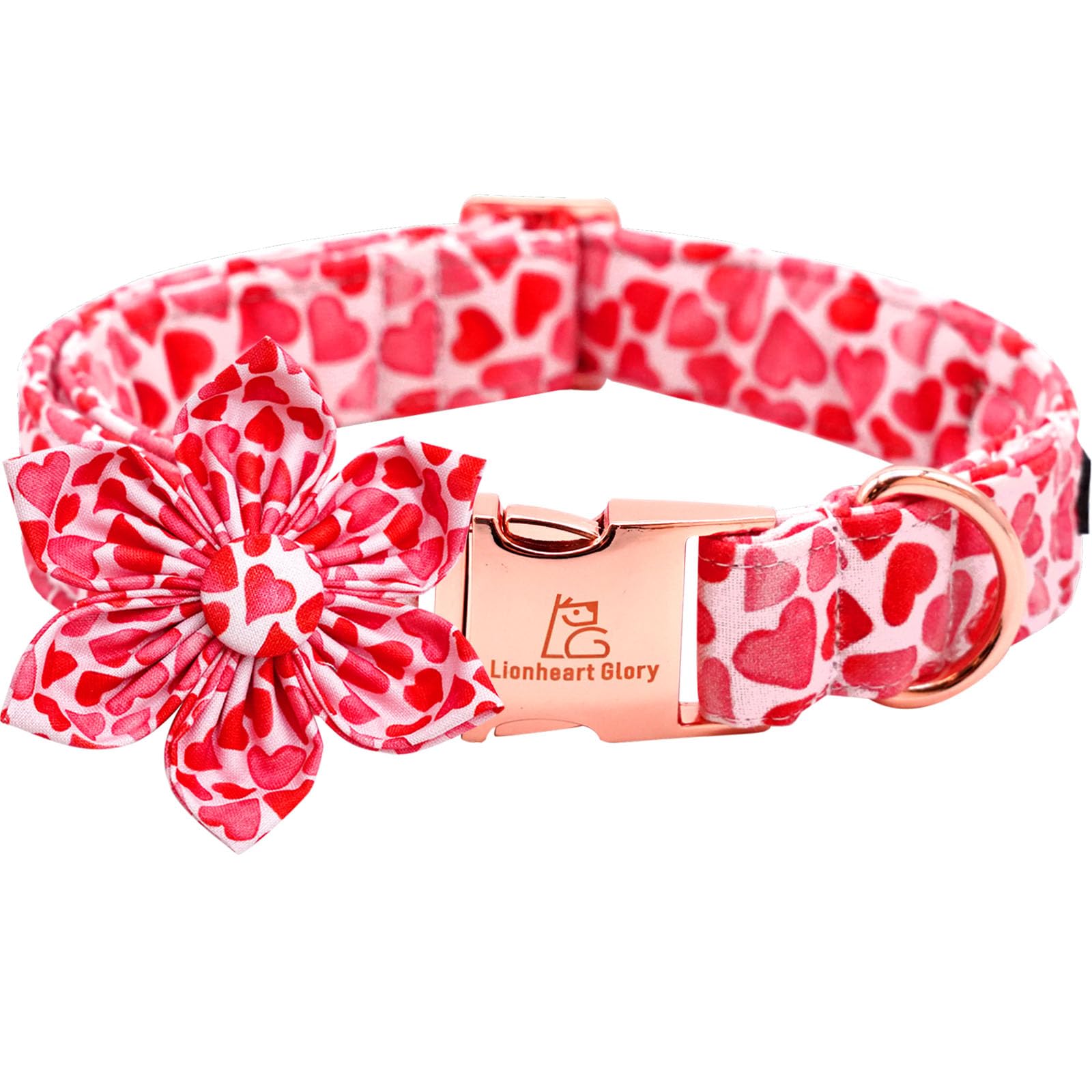 Lionheart Glory Valentine'S Day Collar With Flower, Hearts, Bows For X-Large Dogs