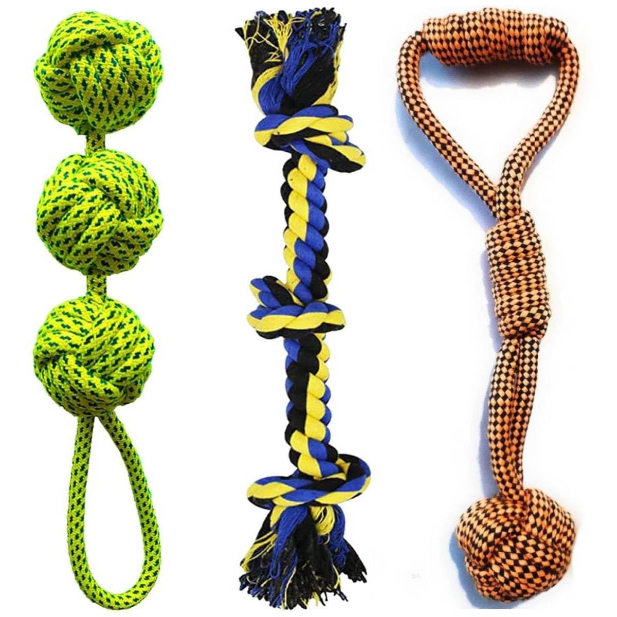 PETZLUV Dog Chew 3 Knot Rope Aggressive Chewers Large Breed, Heavy Duty Dental Rope Toys Kit for Medium Dogs, 3 Knotted Indestru
