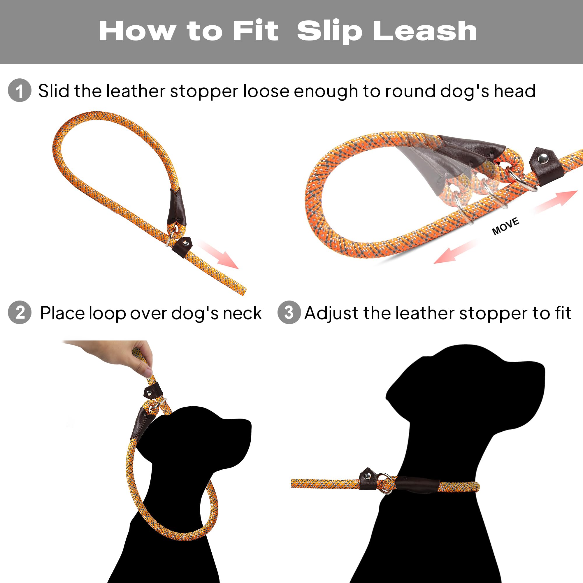 Twoear Dog Leash Dog Slip Rope Leash 1/2' X 6Ft Dog Training Leash Heavy Duty Strong Slip Lead Highly Reflective Threads For Small Medium And Large Dogs(Orange)