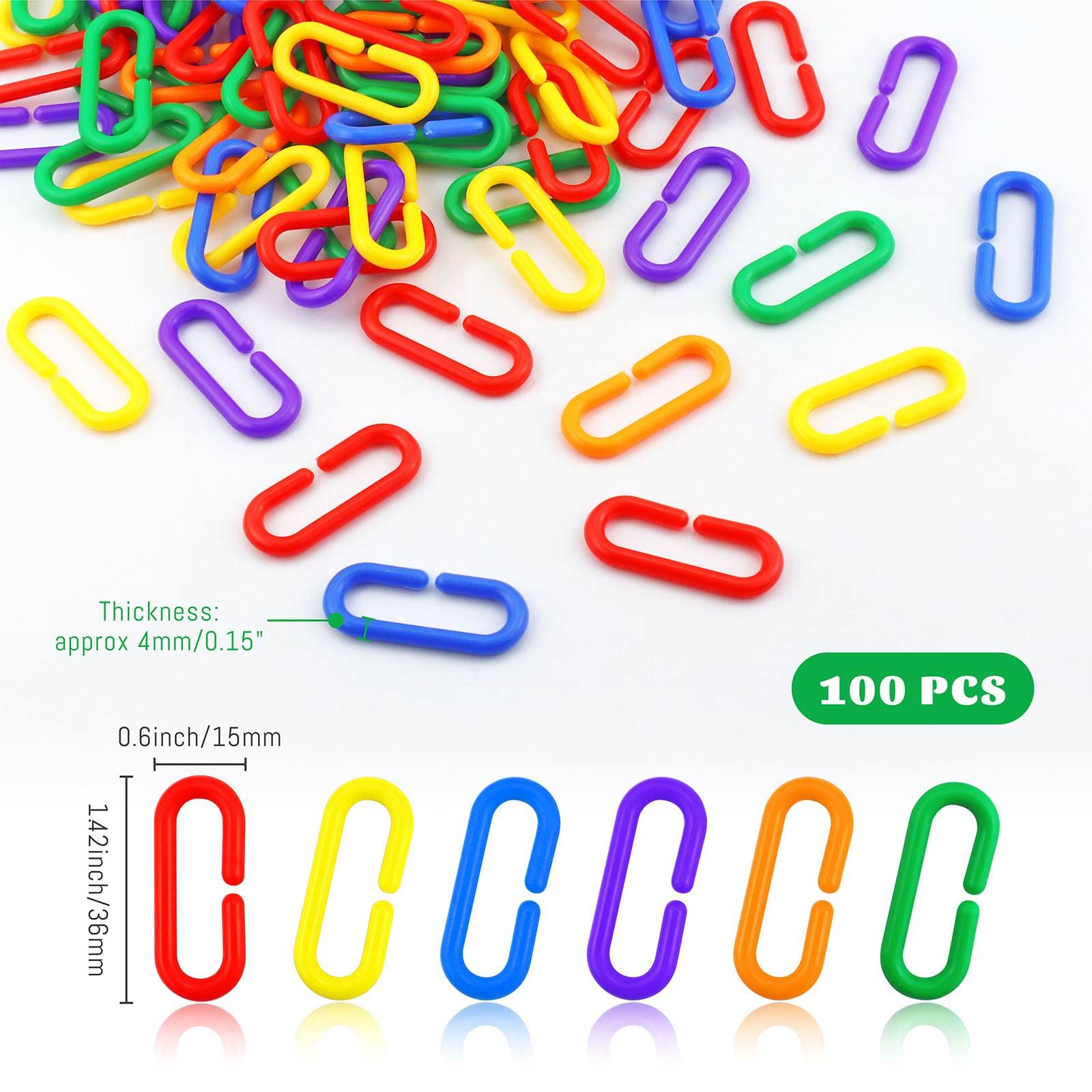 Jialeey 100 Piece Plastic C-Clips Hooks Chain Links Rainbow C-Links Children'S Learning Toys Small Pet Rat Parrot Bird Toy Cage