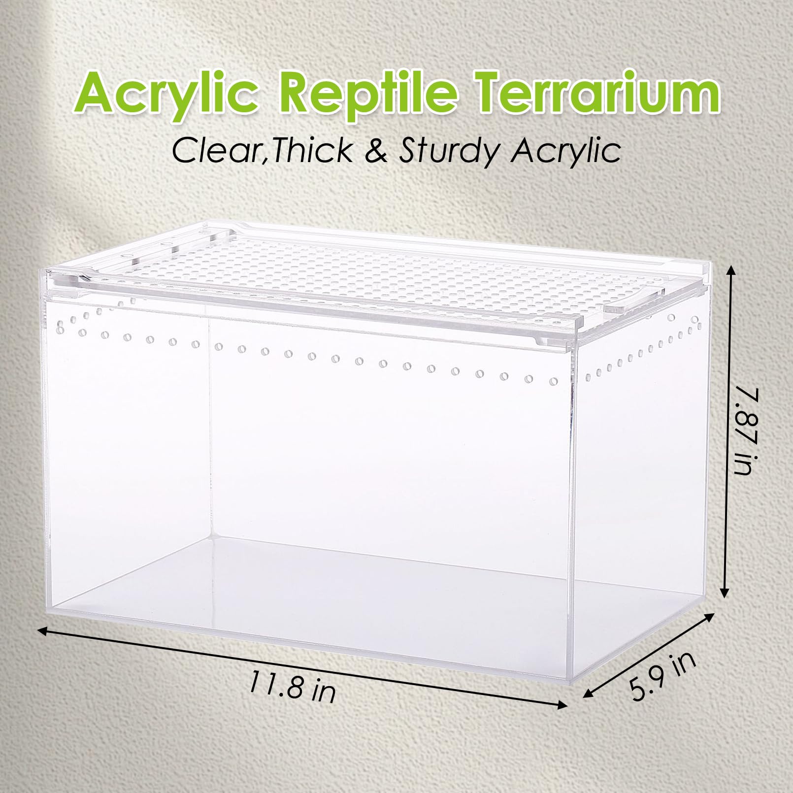 Apatal Reptile Terrarium Enclosure 12''X 8''X 6'' Acrylic Tarantula Breeding Box Magnetic Hermit Crab Habitat Tank Transparent J