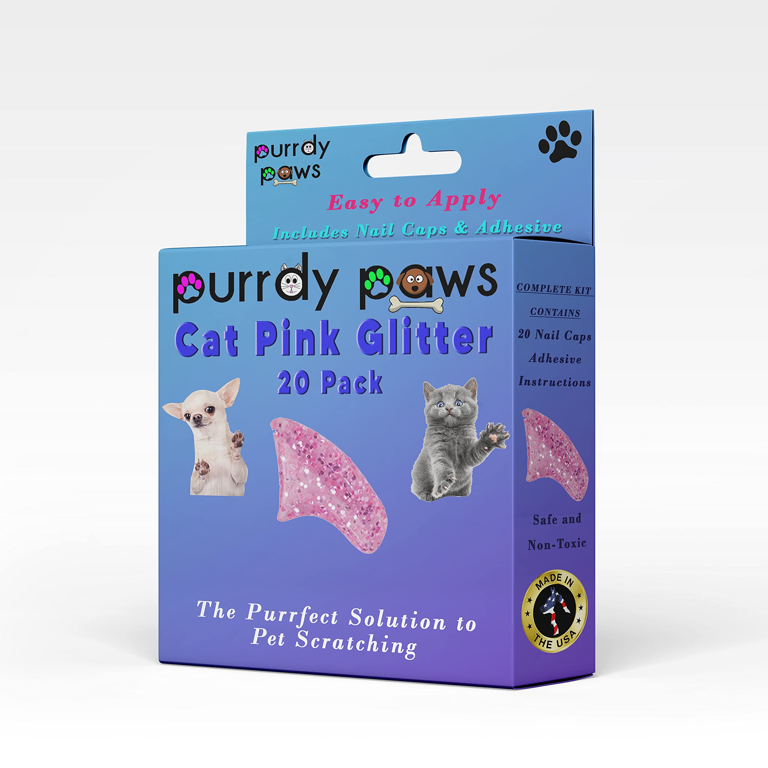 Purrdy Paws Soft Nail Caps For Cat Claws Pink Glitter Large