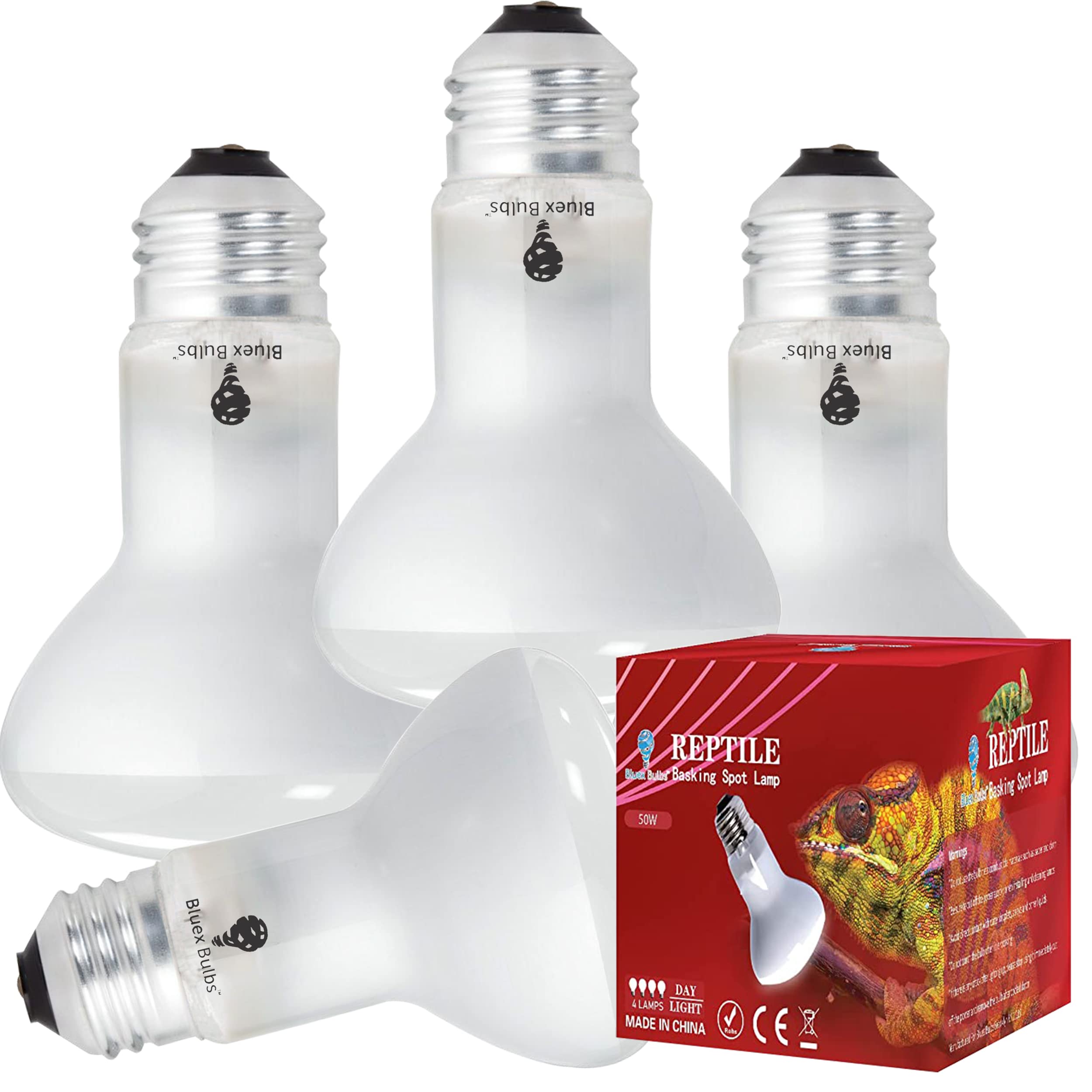 4 Pack 50-Watt Basking Light For Reptile - Heat Lamp Bulbs For Reptiles & Amphibians Broad Spectrum Reptile Light For Glass Terrariums Suitable For Bearded Dragons Light Lizards Iguanas Basking Bulb