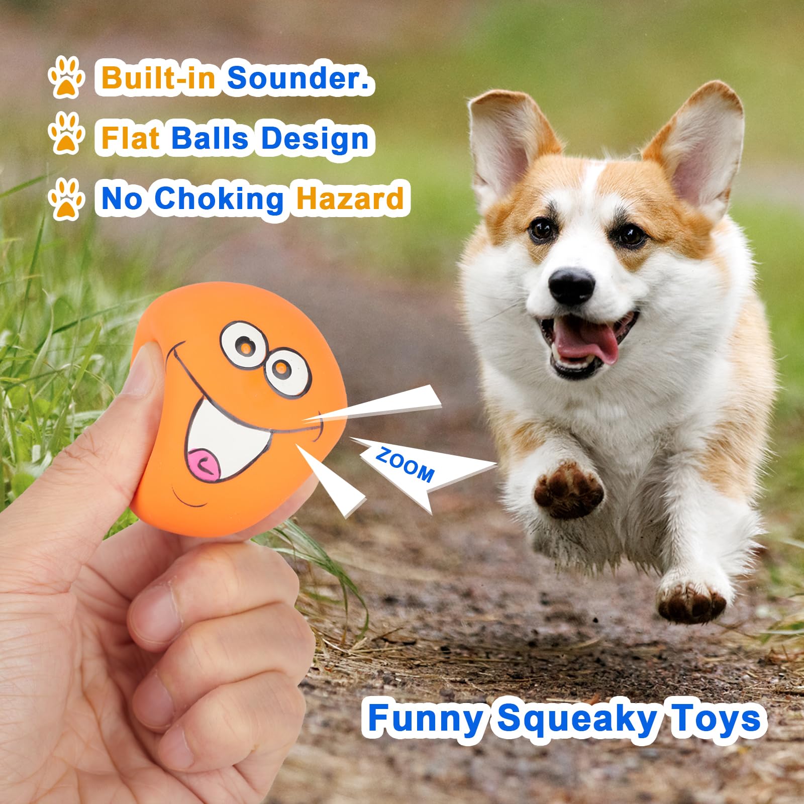 gulucute Latex Dog Squeaky Toys - Smile Face Balls, Natural Rubber, Interactive Fetch Play, 6 PCS for Small Dogs
