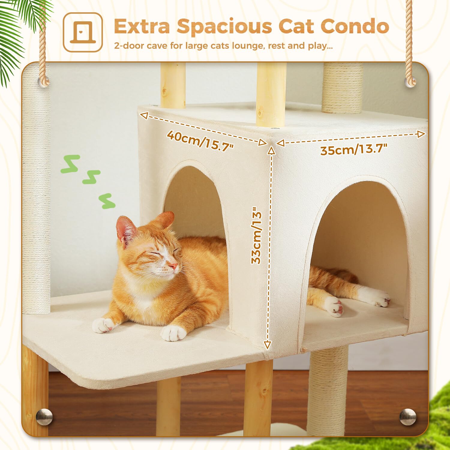 Pawz Road Large Cat Tree, 73 Inches Tall Wooden Cat Tower With 2 Spacious Hammocks,2 Big Top Beds,8 Fully Scratching Posts And N