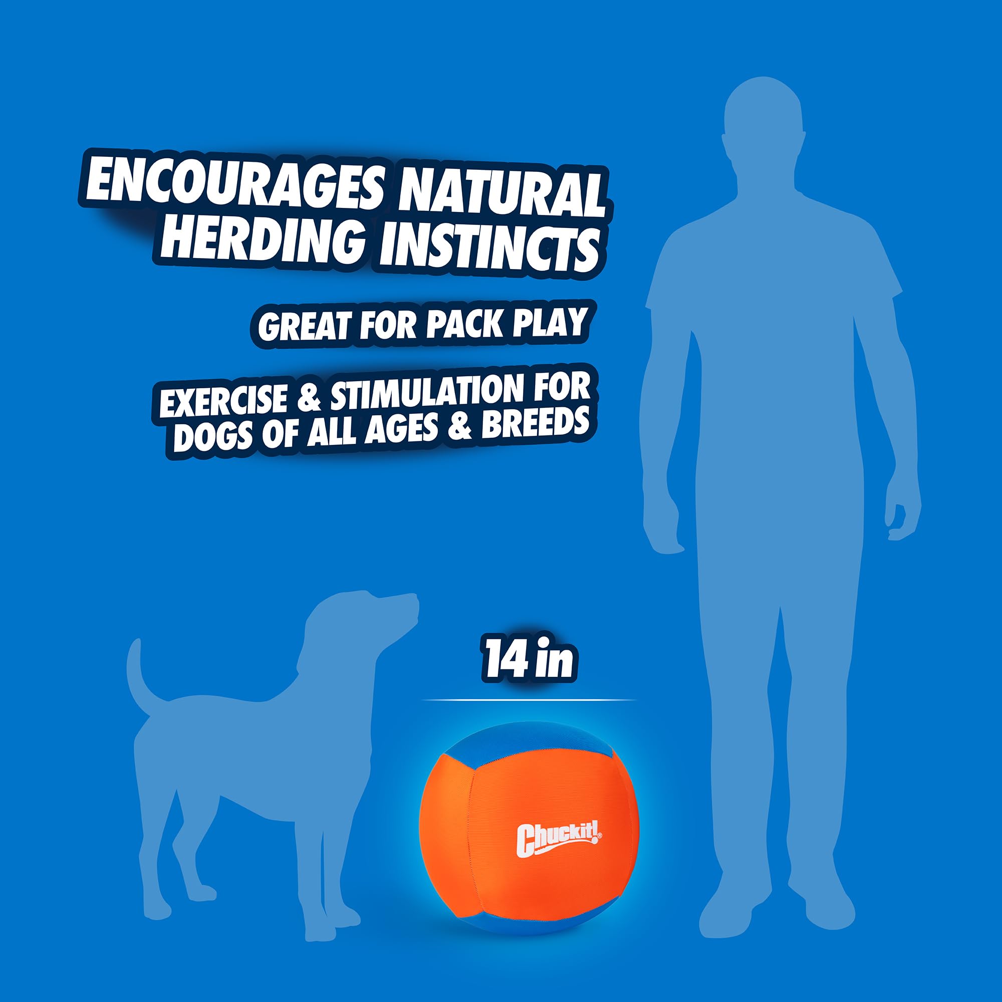 Chuckit! Big Air Fetch Ball Dog Toy (14 Inch) Herding Instincts Dog Toy, For Interactive, Non-Chewing Activities, For All Breeds