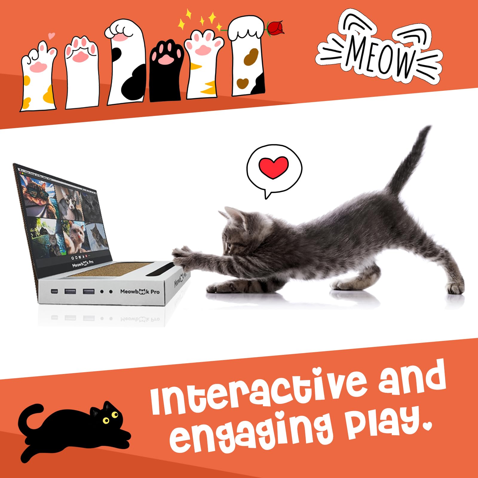 Aiweiluck 2Pcs Cat Scratcher Laptop With 'Mouse' Jingle Ball, Stickers, 3-In-1 Cardboard Cat Interactive Toy, Kitten Toy & Cat S
