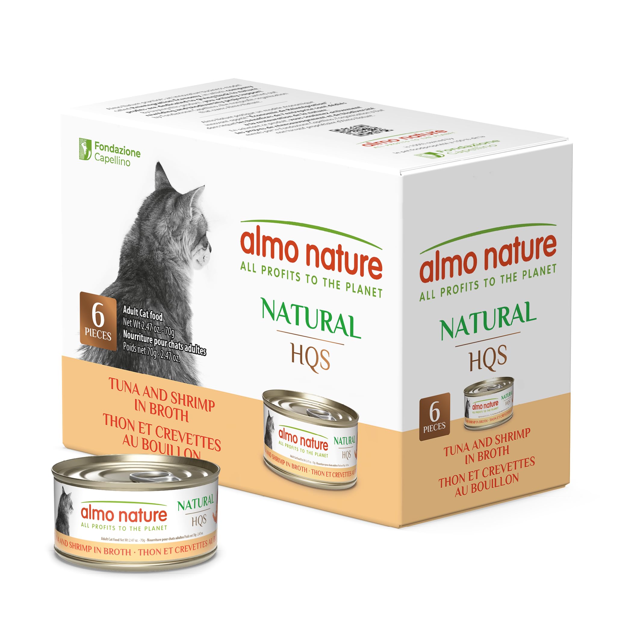 almo nature HQS Natural Wet Cat Food Tuna and Shrimp, Grain Free, Additive Free - 2.47oz - Pack of 6