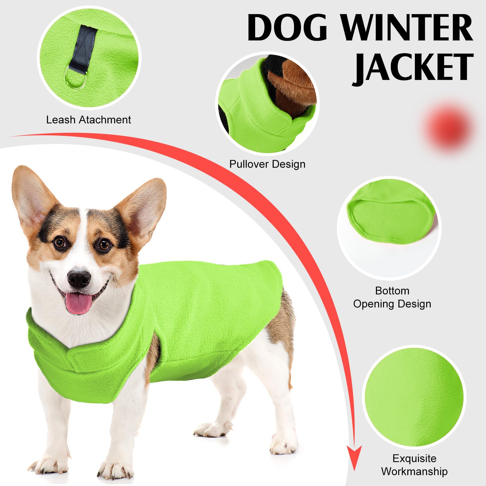 Soft Warm Dog Sweater Vest - Pullover Fleece Jacket For Small To Large Dogs, Stretchy With D Ring Leash (Green, S)