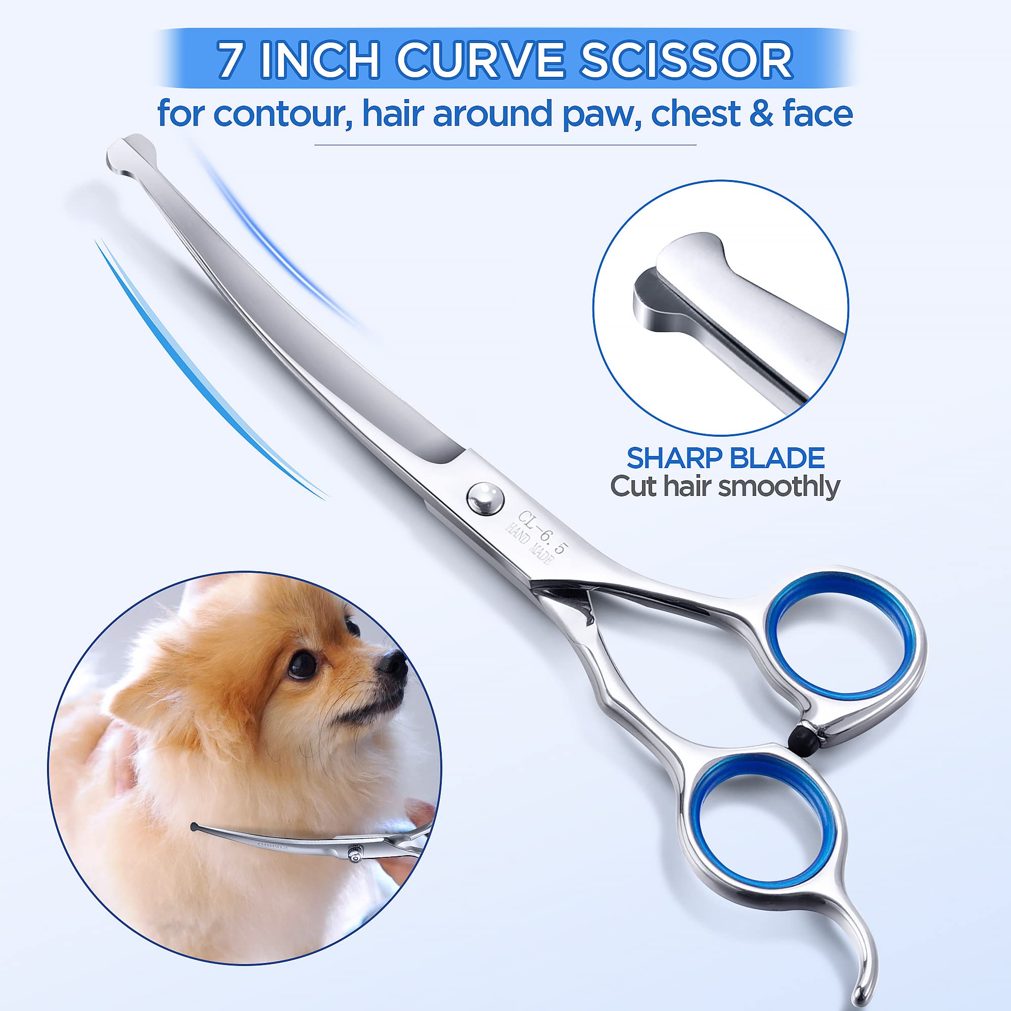 Gimars 7.0In Professional 4Cr Stainless Steel Safety Round Tip 6 In 1 Dog Grooming Scissors Heavy Duty Titanium Coated Pet Groom