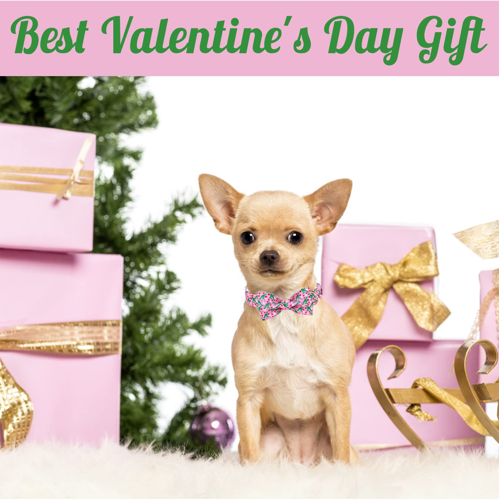 Unique Style Paws Dog Collar With Bowtie Pink Dinosaur & Heart Puppy Collar Suitable For Small Medium Large Dogs With Adjustable Safety Metal Buckle For Valentine'S Day-S