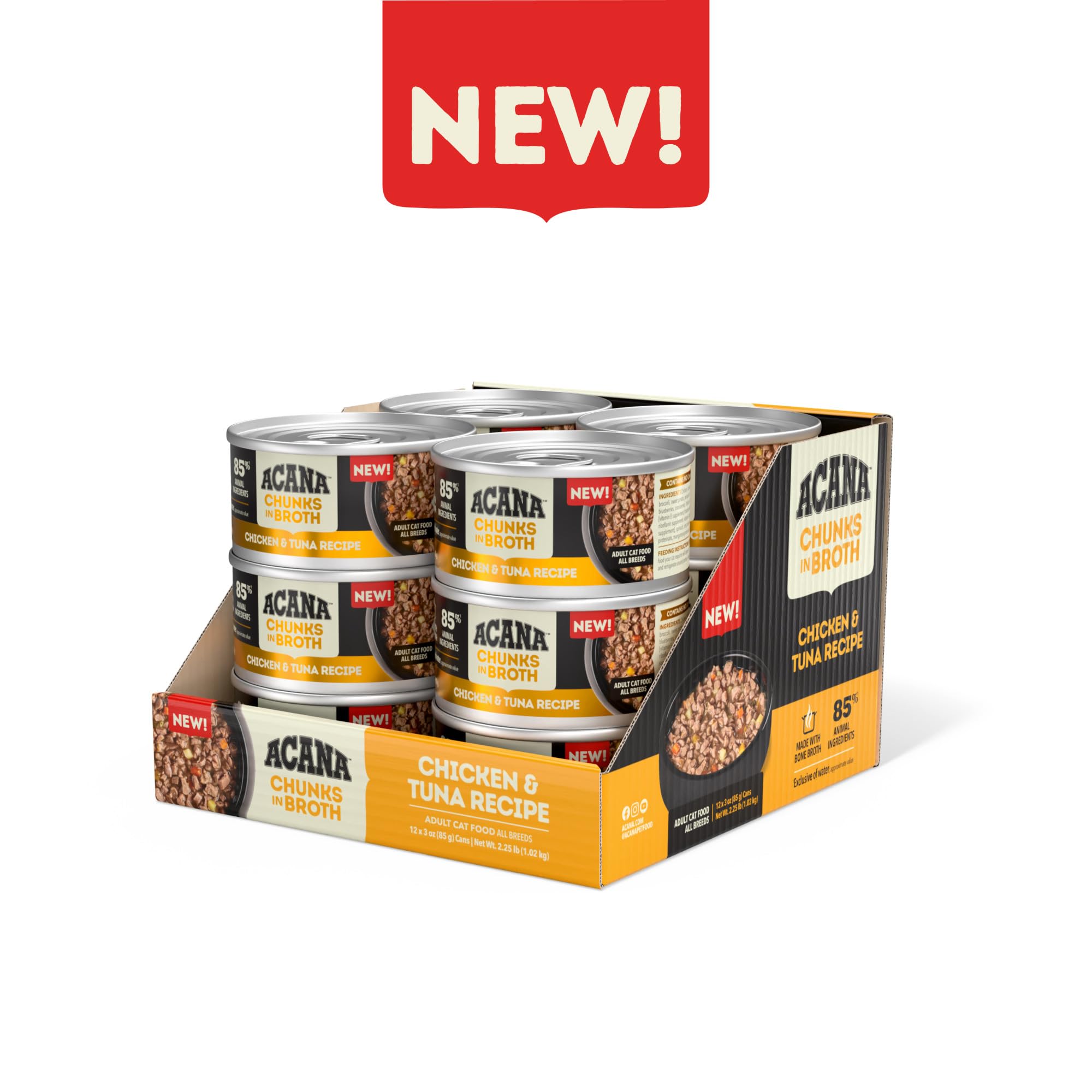 ACANA Chunks in Broth Wet Cat Food Chicken & Tuna Recipe 3oz Cans (12 Count)