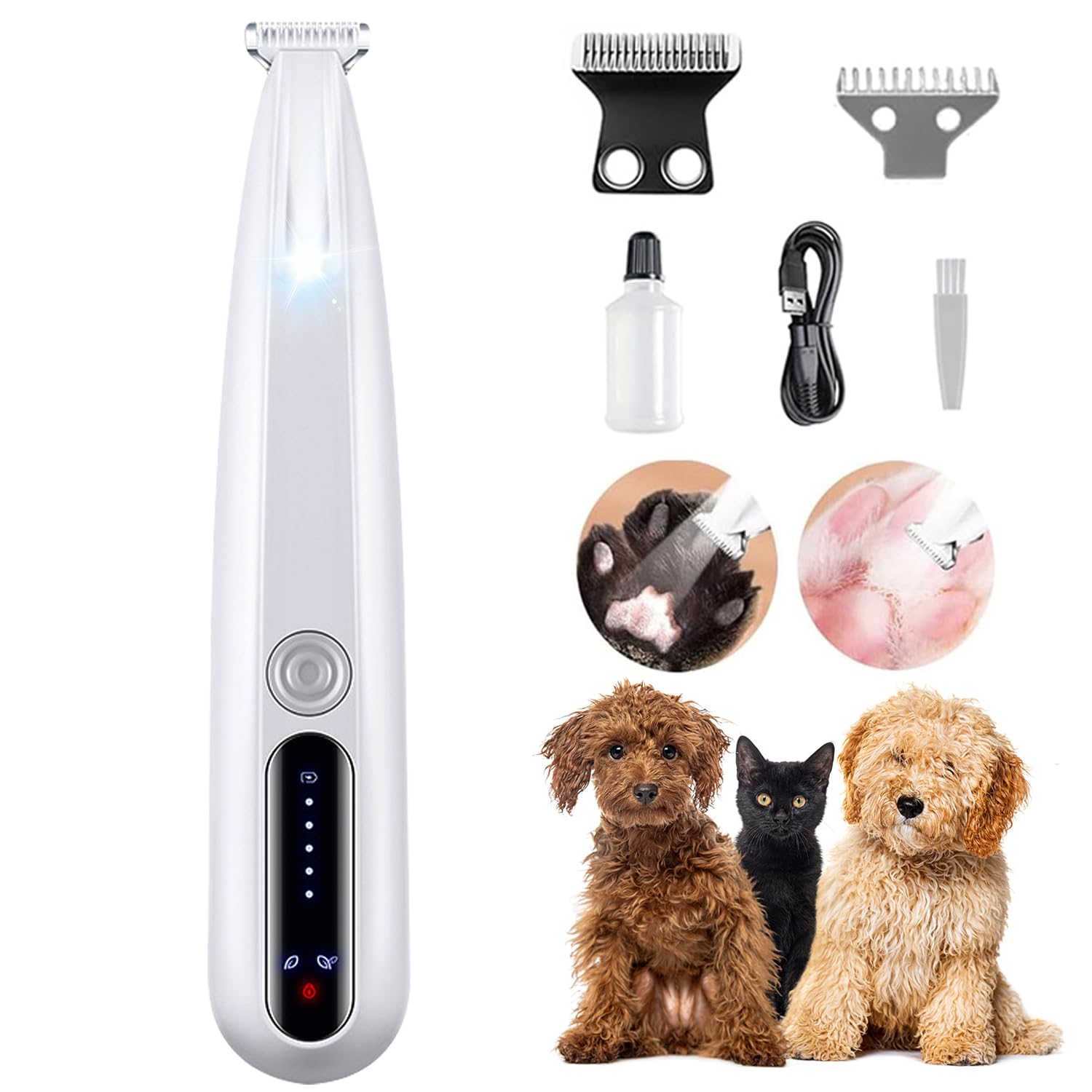 MOONEON 2026 New Pet Precision Trimmer, Dog Paw Trimmer with LED Light, Low Noise, IP68 Waterproof, Dual-Speed Motor, Suit for T