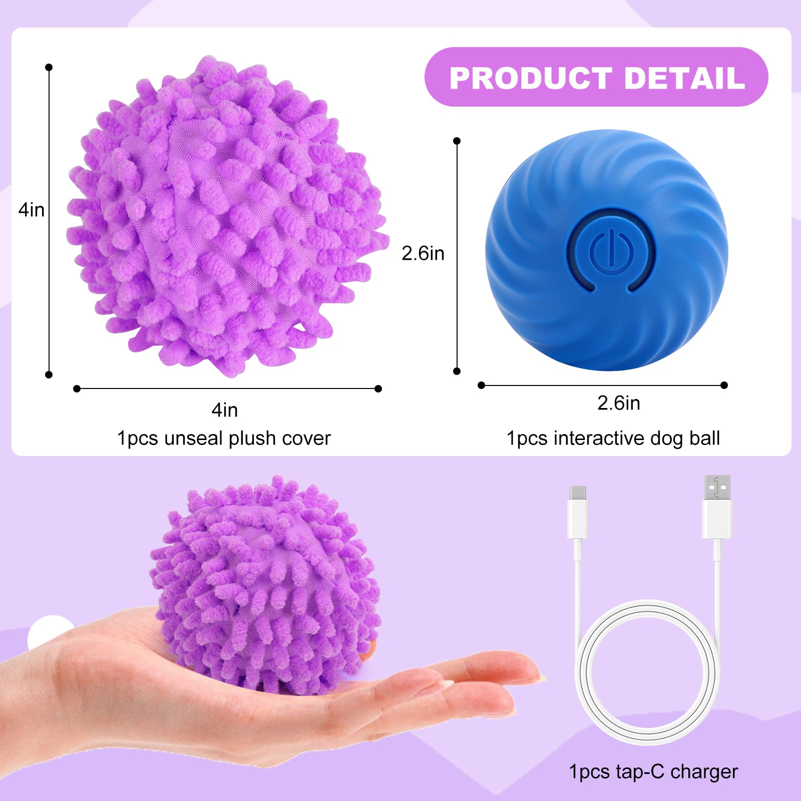 Interactive Ball For Dogs, Automatic Moving Dog Toy Ball With Cover, Bouncing & Rotating Electric Pet Balls For All Breed Sizes