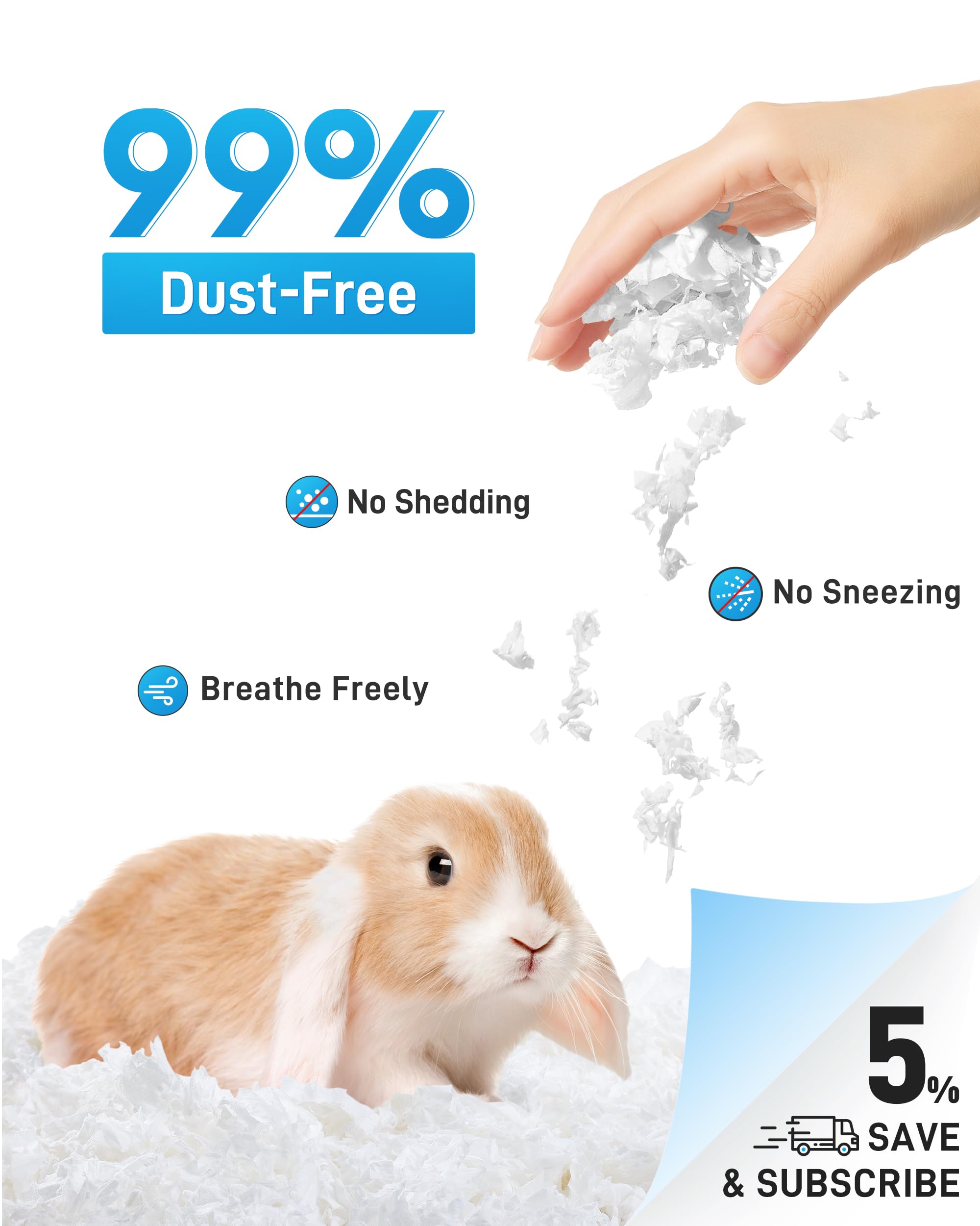 BUCATSTATE Hamster Bedding 70L, Dust-Free Paper Bedding for Small Animals, Odor Control, White