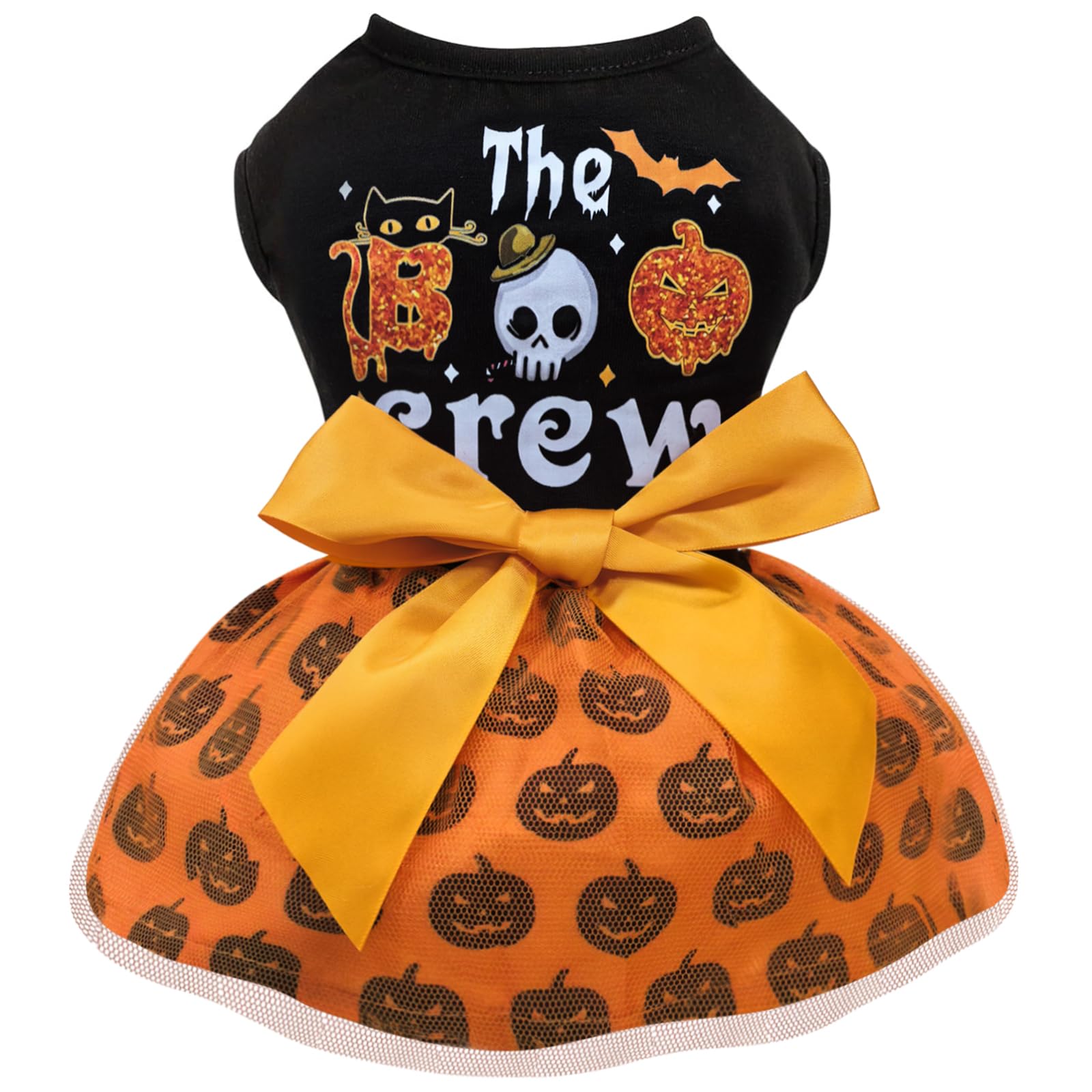 Idepet Dog Dress Halloween, Holiday Puppy Skirt Cute Boo Dog Costume Funny Pumpkin Print Pet Apparel Dog Clothes For Small Dogs 