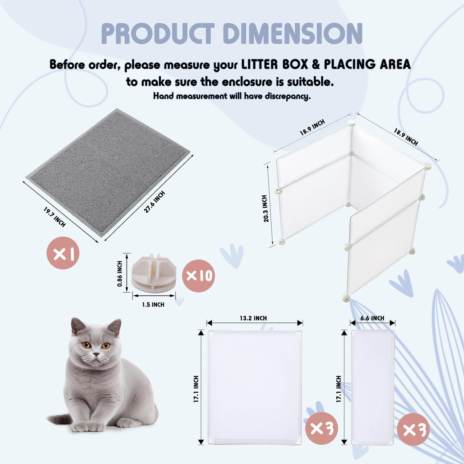MEEXPAWS Cat Litter Box Enclosure with Splash Guard, Large 19"x19"x20", Lightweight Plastic, Easy Clean, White, Model MP-USGLM