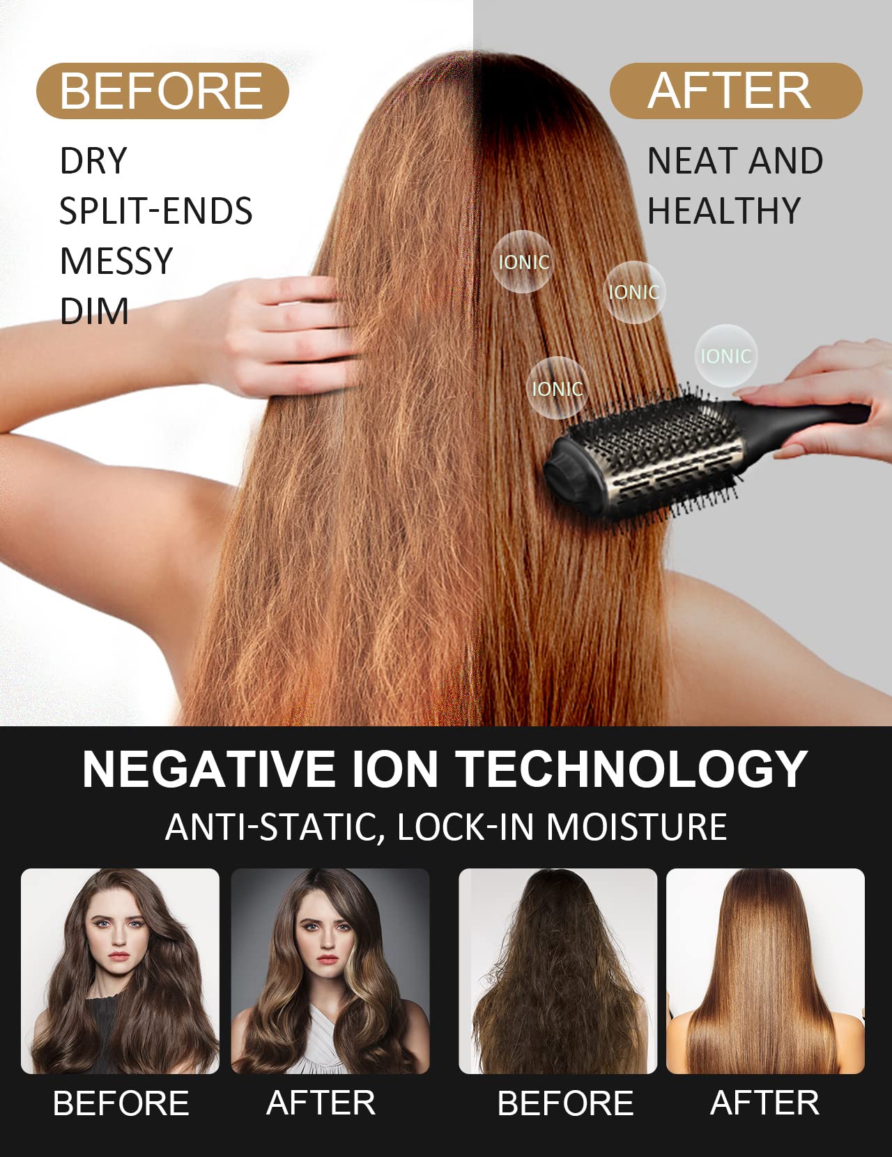 Landot Hair Blow Dryer Brush And Volumizer, One-Step Hot Air Brush For Drying, Straightening, Volumizing
