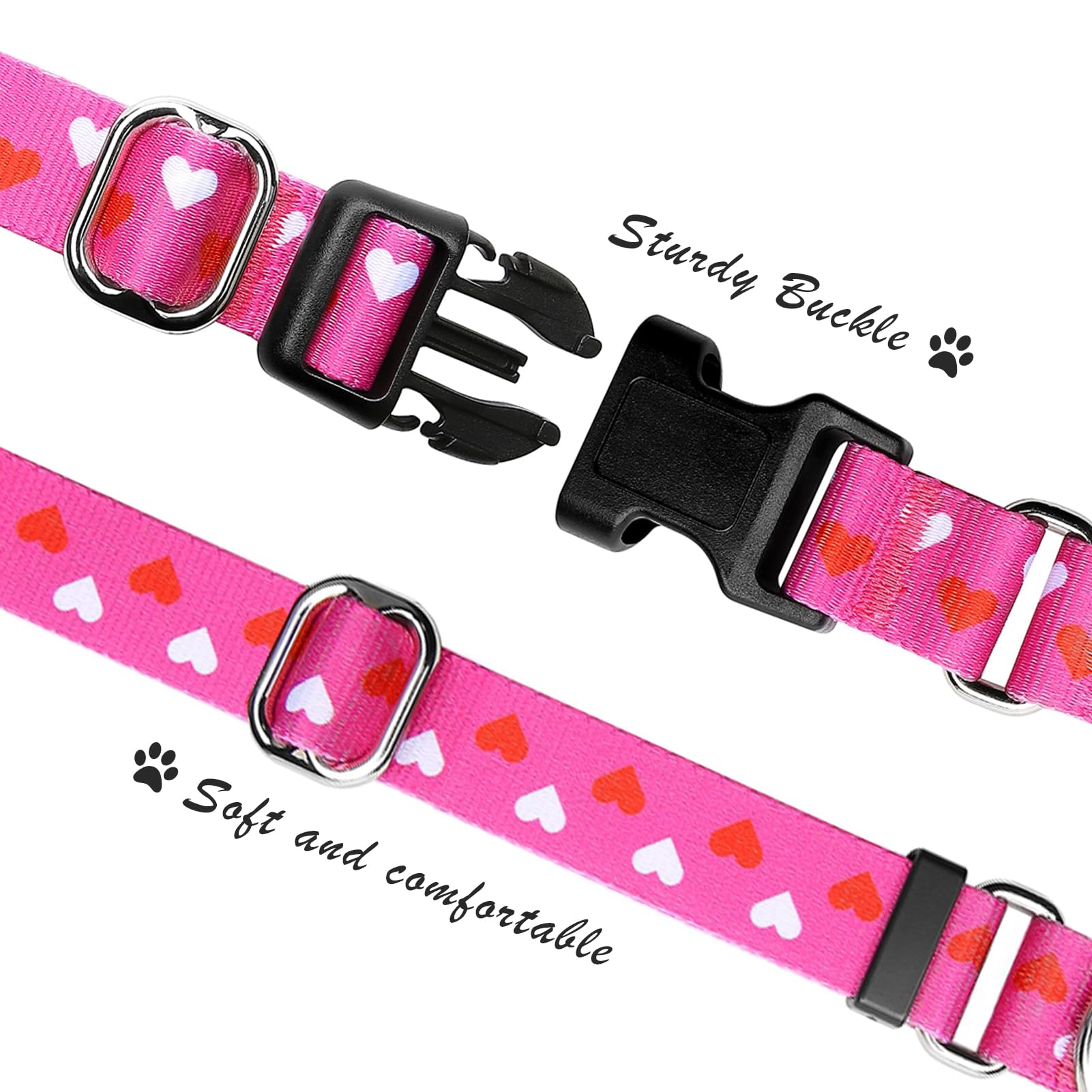 Hikiko Valentine'S Day Dog Collar For Xsmall Puppy Dogs With Adjustable Heart Martingale Collars Quick Release Buckle (Pink Love