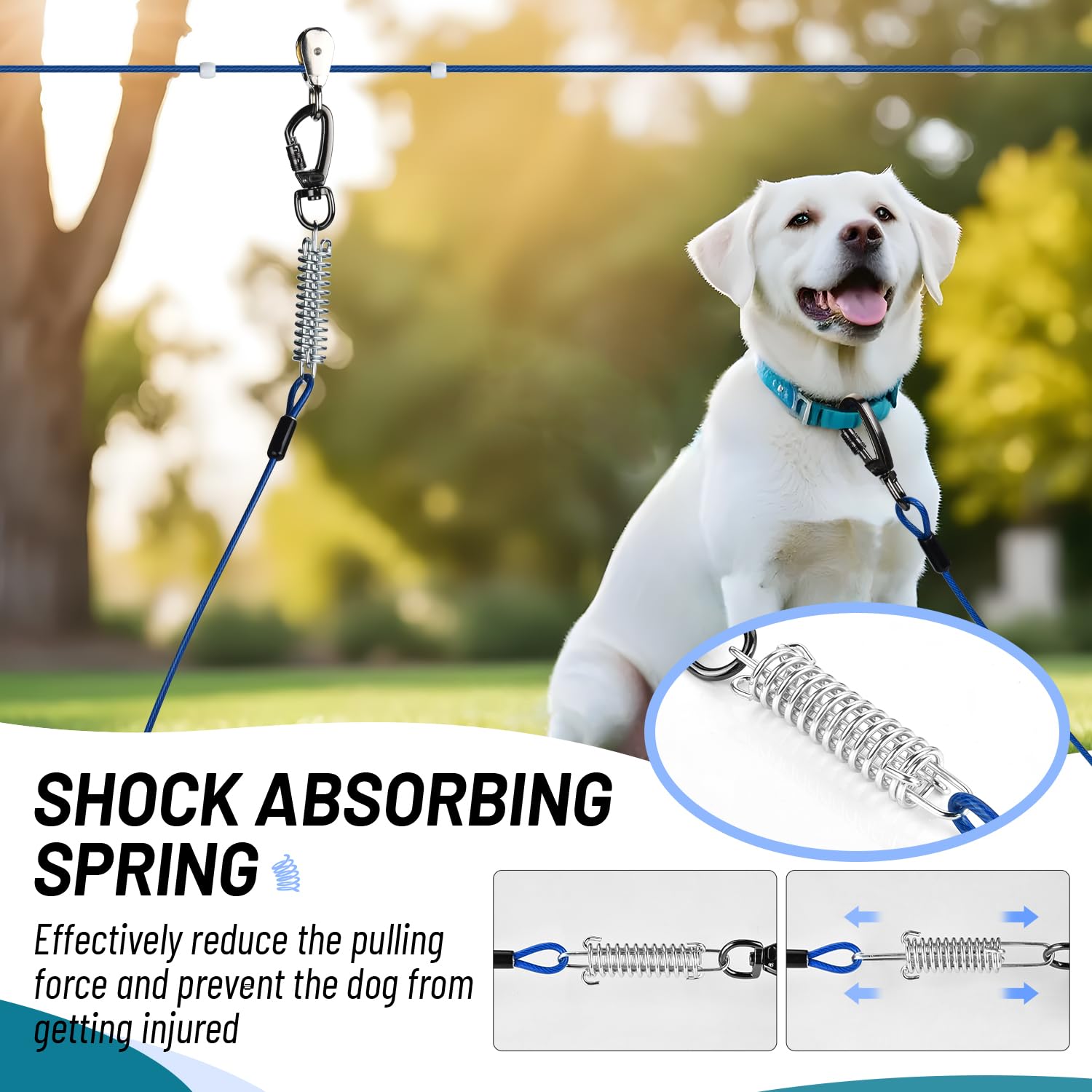 Dog Runner For Yard, Heavy Duty 100Ft Dog Runs For Outside With 10Ft Tie Out Cable, Trolley System Zipline For Large Dogs Up To