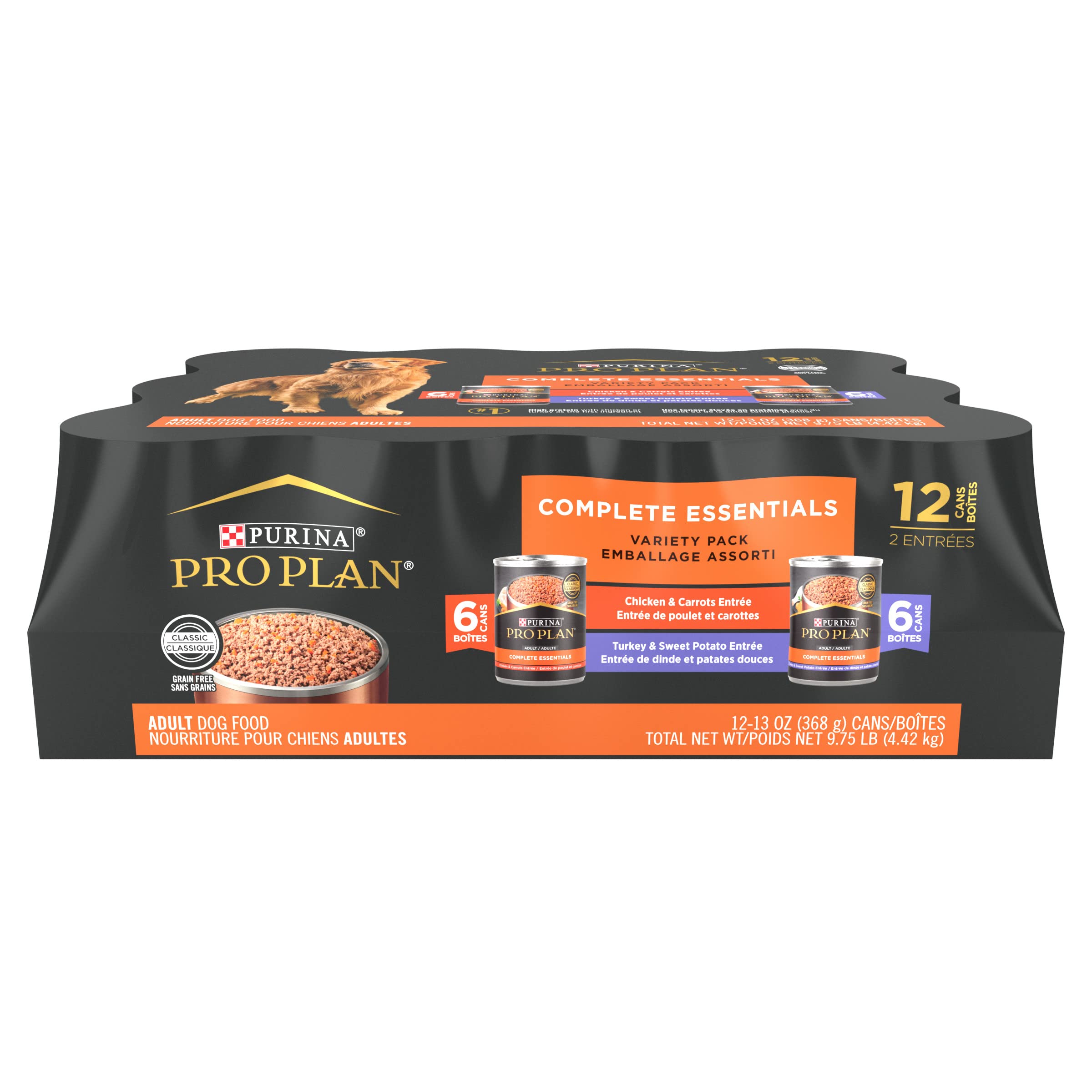 Purina Pro Plan Grain Free Wet Dog Food Variety Pack, Grain Free Chicken and Turkey Entrees - (Pack of 12) 13 oz. Cans