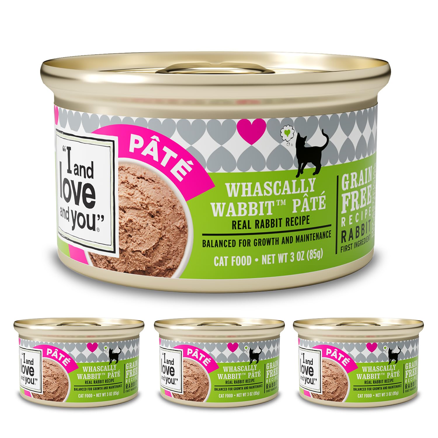 I and Love and You Wet Cat Food - Whascally Wabbit Pt   - Rabbit Recipe, Grain Free, Filler Free, 3oz Pack of 4 Cans