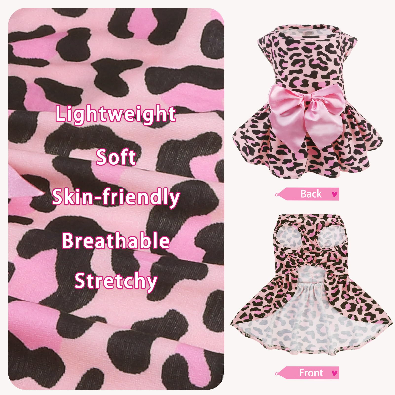 Pupteck Print Dog Dress Pet Apparel With Cute Bowtie Puppy Clothes Outfit, Leopard Print, S
