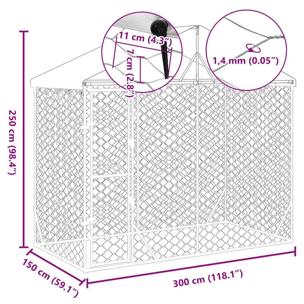 vidaXL Outdoor Dog Kennel with Roof Silver 9.8x4.9x8.2 Galvanized Steel