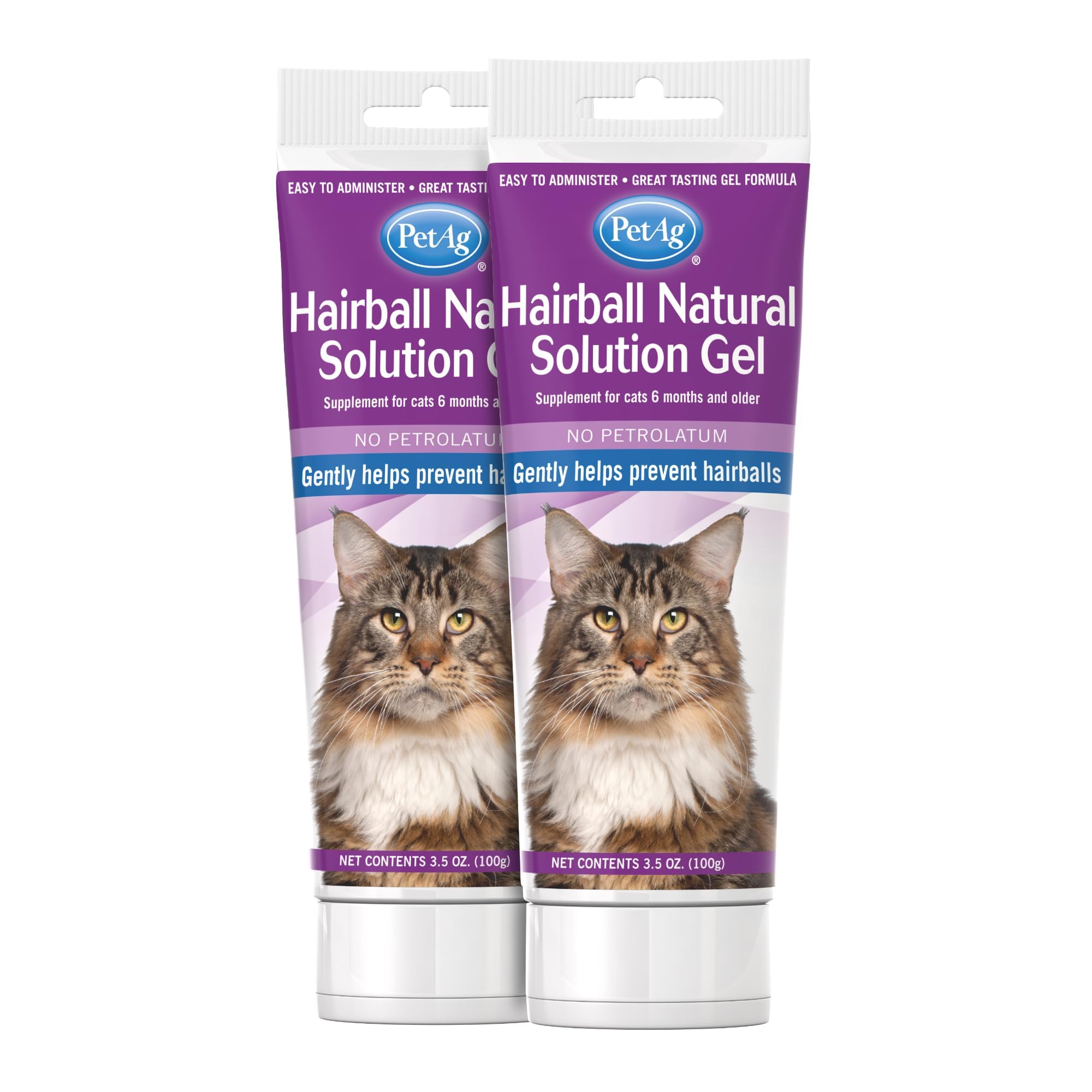 PetAg Hairball Natural Solution Gel Supplement for Cats - 3.5 oz, Pack of 2 - Helps Prevent and Reduce Hairballs in Cats 6 Month
