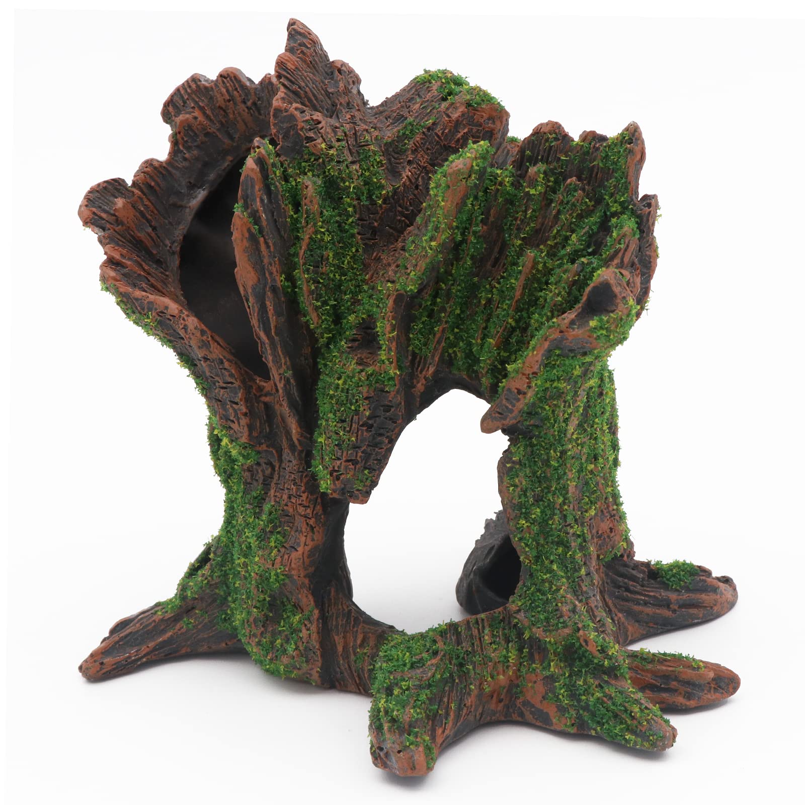 AQUA KT Aquarium Tree Stump Decoration - Hollow Cichlid Cave, 4.72x5.12 Inch, Resin, Natural Color, Model BR04-1