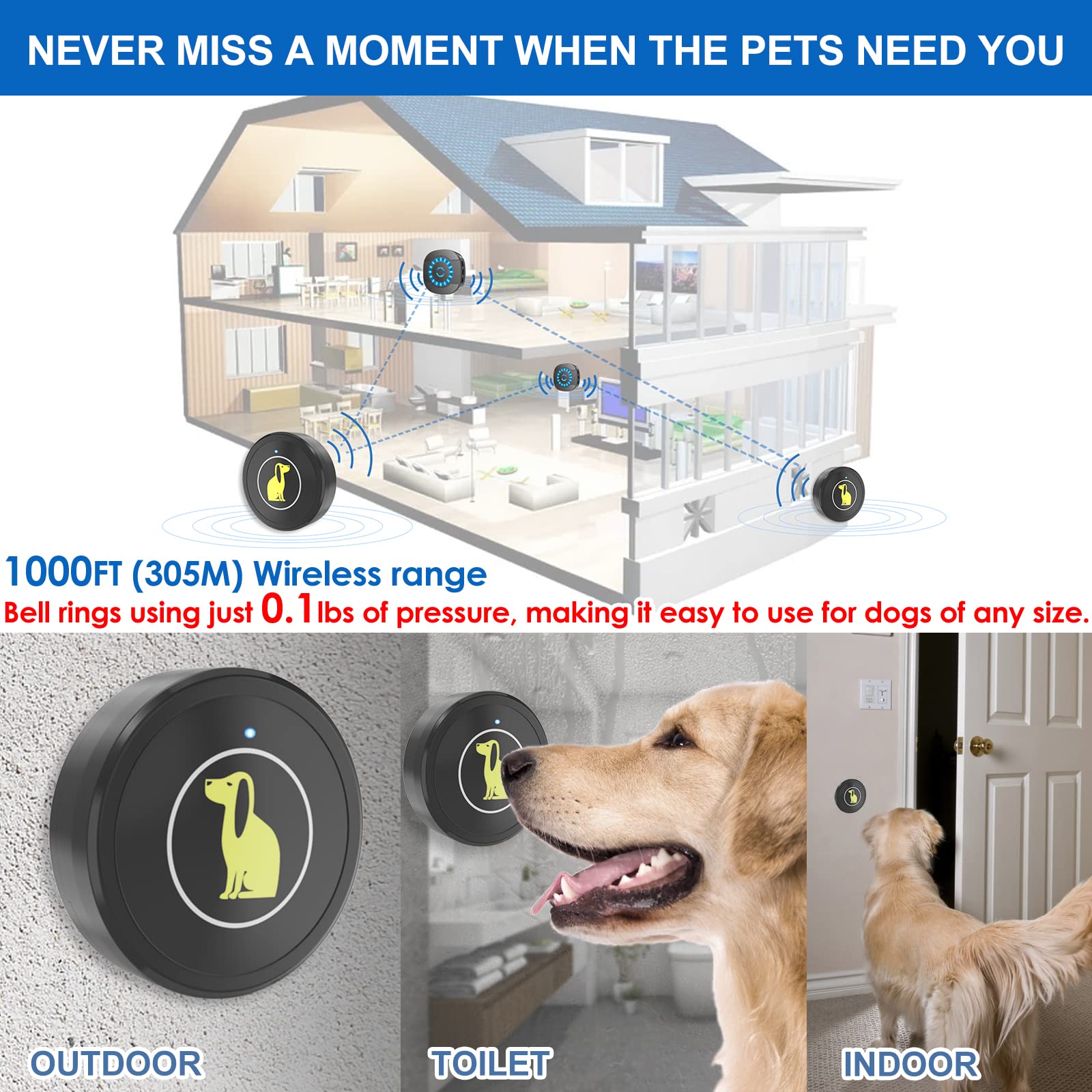 Lalolee Dog Door Bell, Dog Bell For Training Doggie Door Bell For Dog Puppy Training Sliding Door/Go Outside Doorbell And Waterproof Touch Button