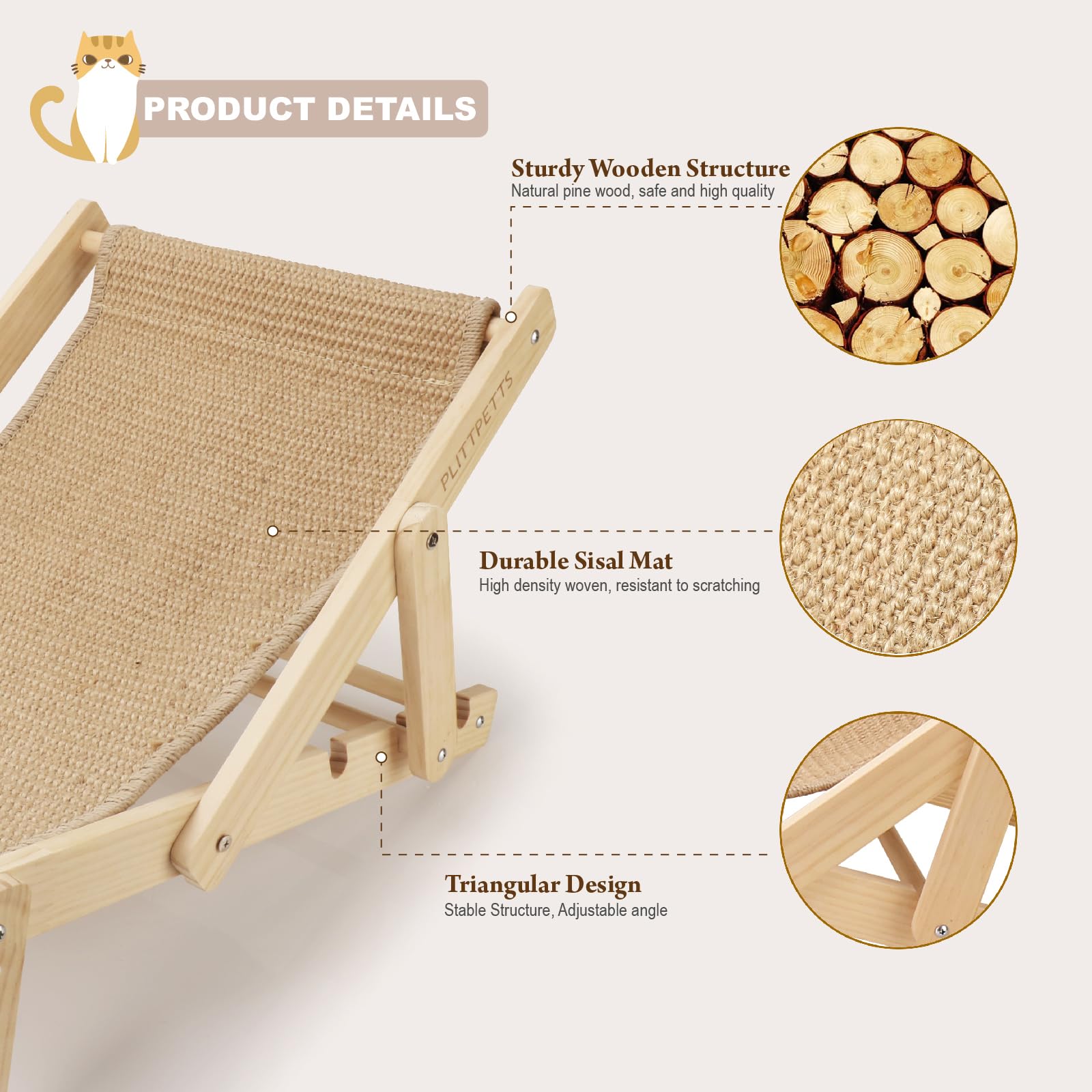 Plittpetts 2 In 1 Cat Sisal Chair For Indoor Cats Hammock For Scratching Pad, Sisal Cat Scratcher Bed With Adjustable 4-Position
