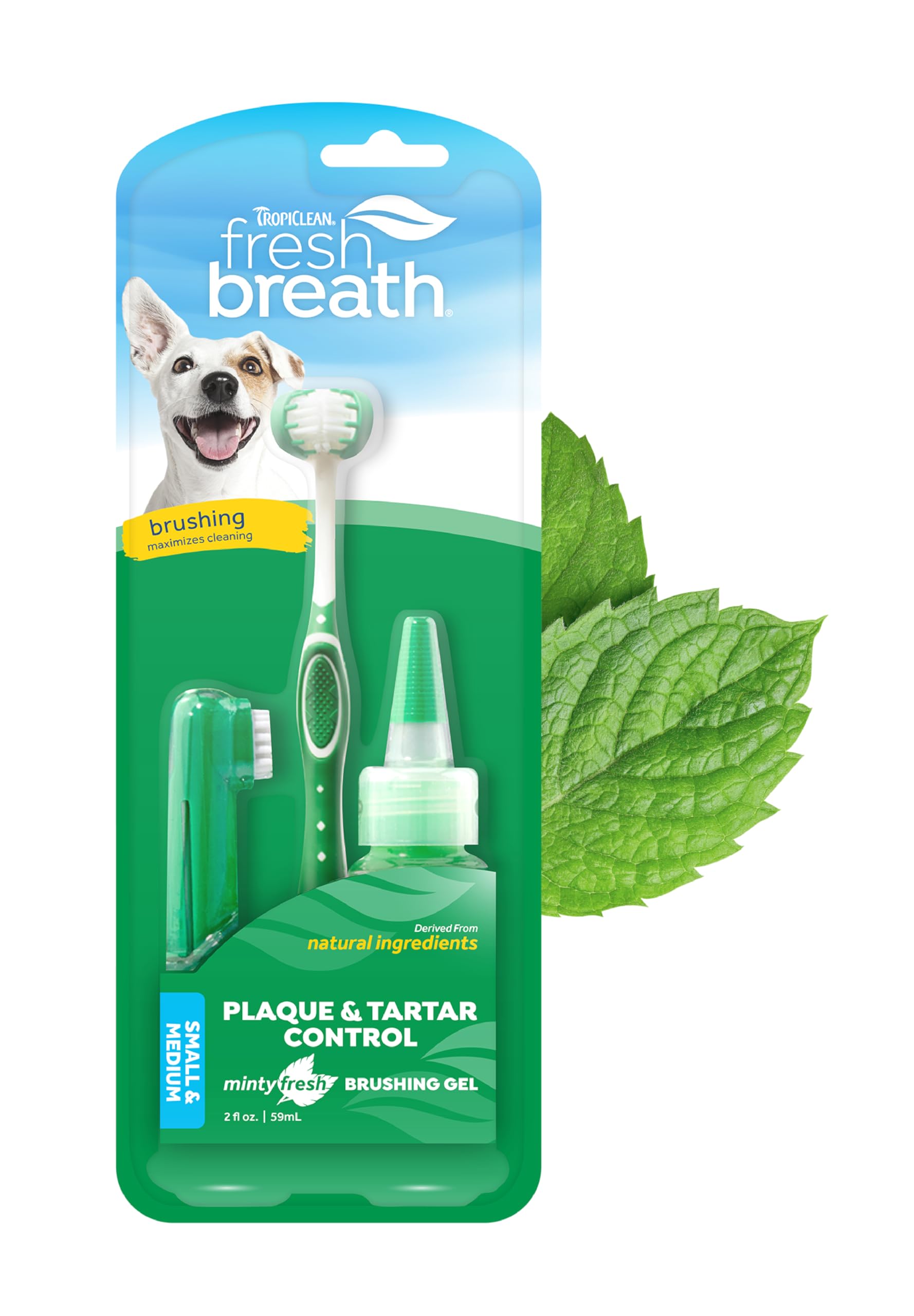 TropiClean Fresh Breath Toothbrush and Toothpaste Kit for Dogs, Teeth Cleaning Kit for Plaque & Tartar Removal, Breath Freshener