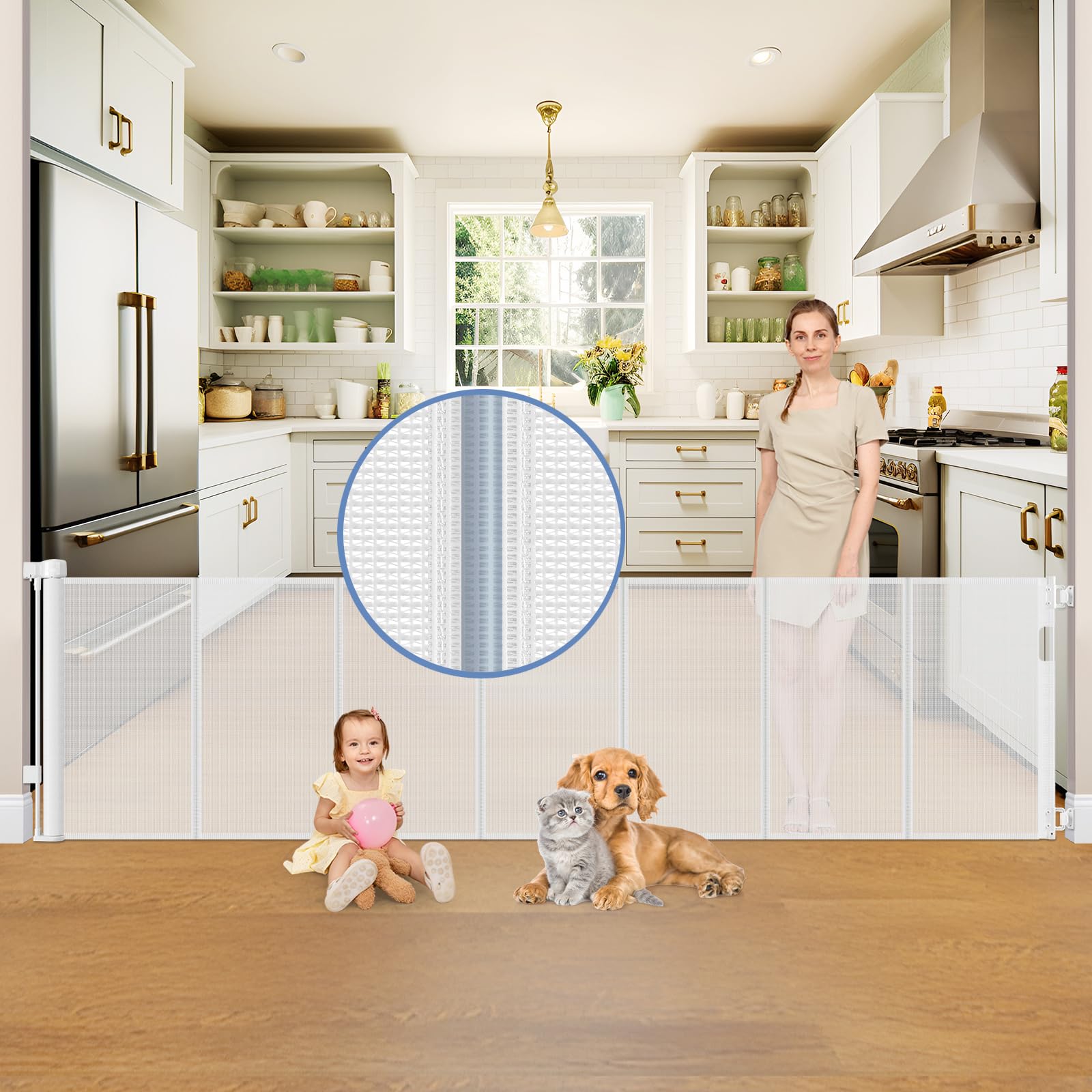Reinforced 150 Inch Retractable Baby Gates for Doorways Extra Wide Baby Gates for Large Openings Child Gate for Wide Openings Ex