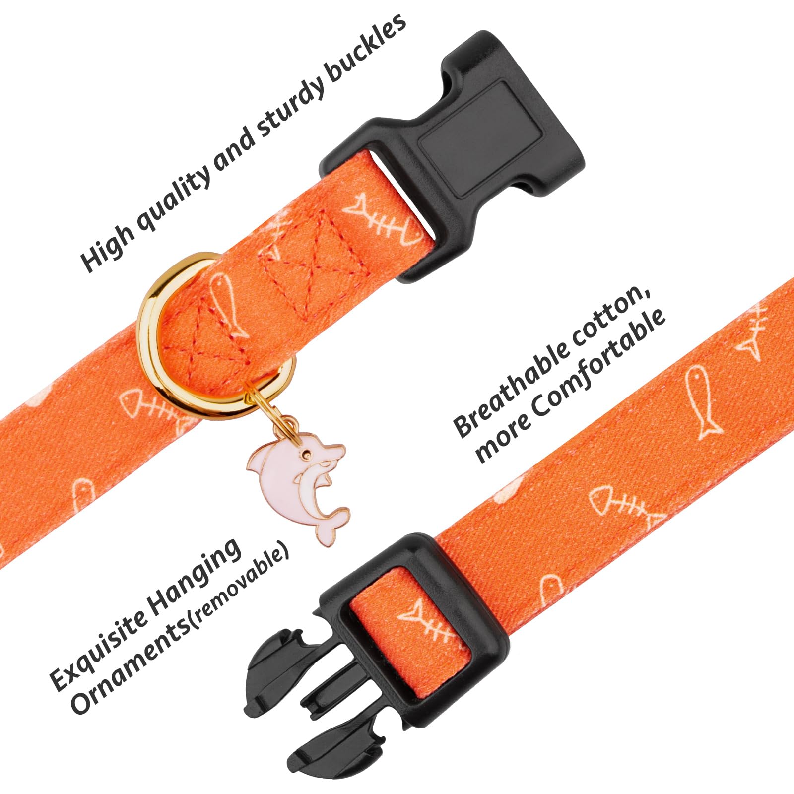 Cotton Handmade Dog Collar Cute And Distinctive Patterns Orange Fish With Pendant For Girl Boy Dogs Collars M