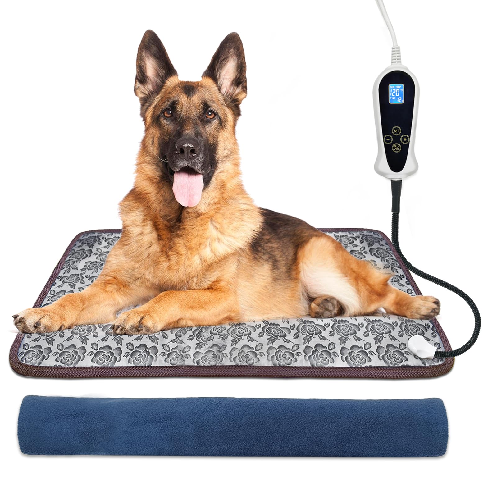 Heated Dog Bed, Electric Pet Heating Pad Heated Pet Bed for Cats,Upgraded Adjustable Controller,Waterproof Heating Pad for Dogs