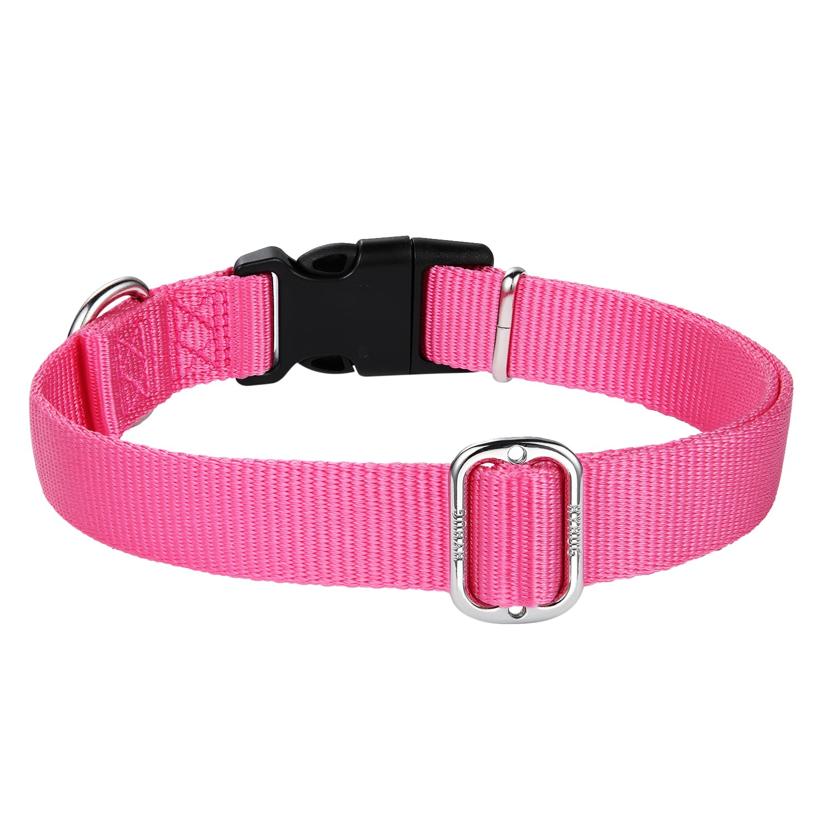 Hyhug Dog Collar With Quick Release Buckle, Nylon Adjustable Sturdy Cute Dog Collars For Large Dogs (Candy Pink, Large)