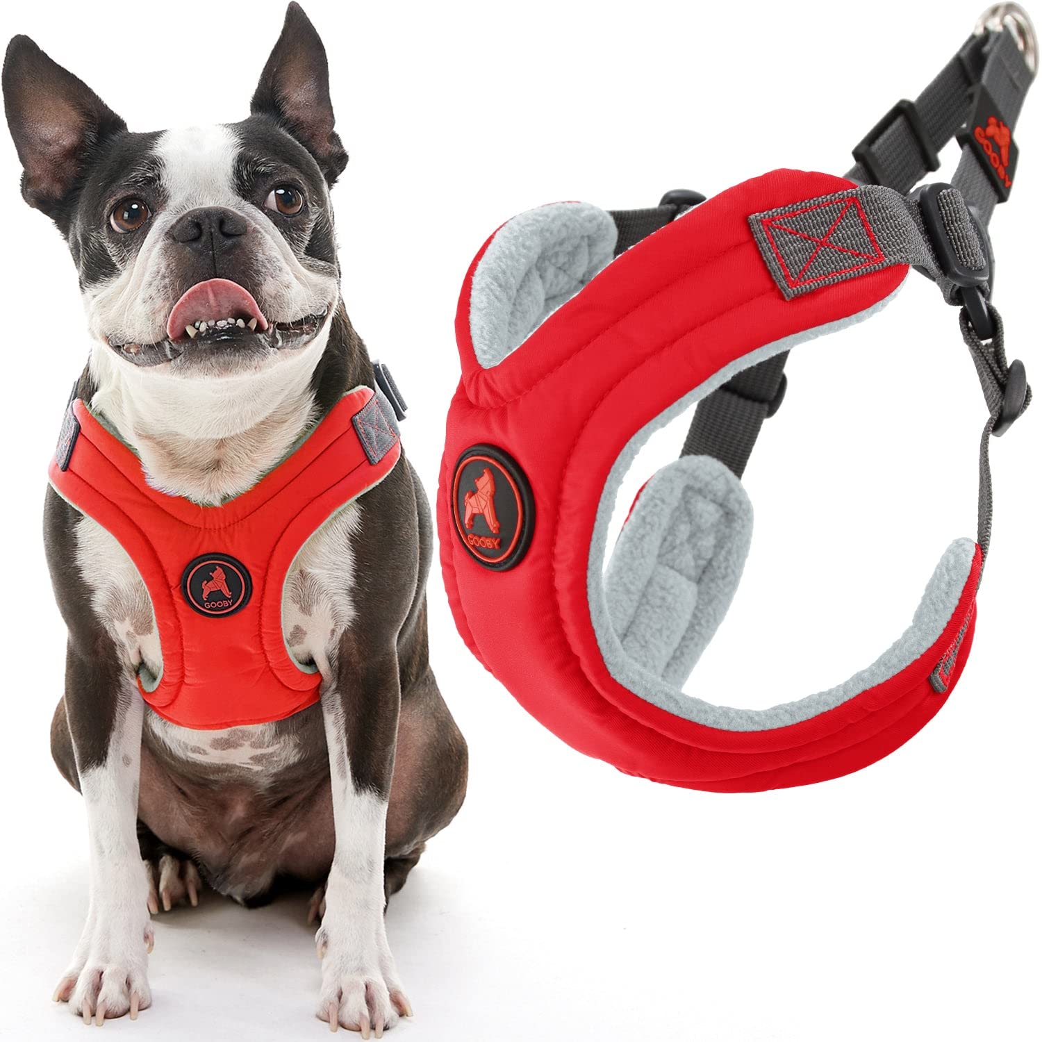 Gooby Escape Free Memory Foam Harness - Red, Medium - No Pull Step-in Small Dog Harness with Four Point Adjustment - Perfect on 