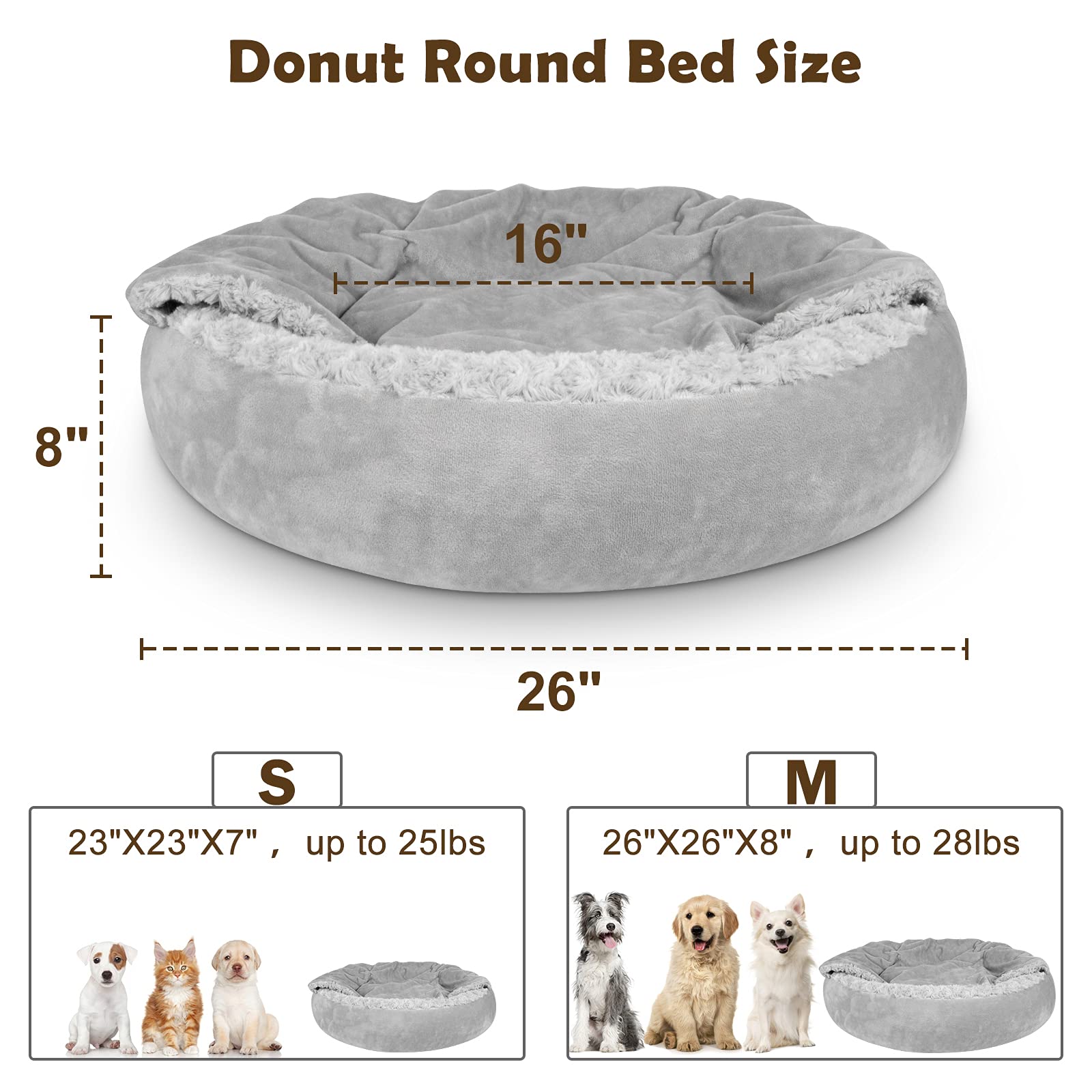 Joejoy Dog Beds For Small Medium Dogs, Cozy Cuddler Luxury Puppy Pet Bed With Blanket Attached, Donut Round Calming Anti-Anxiety