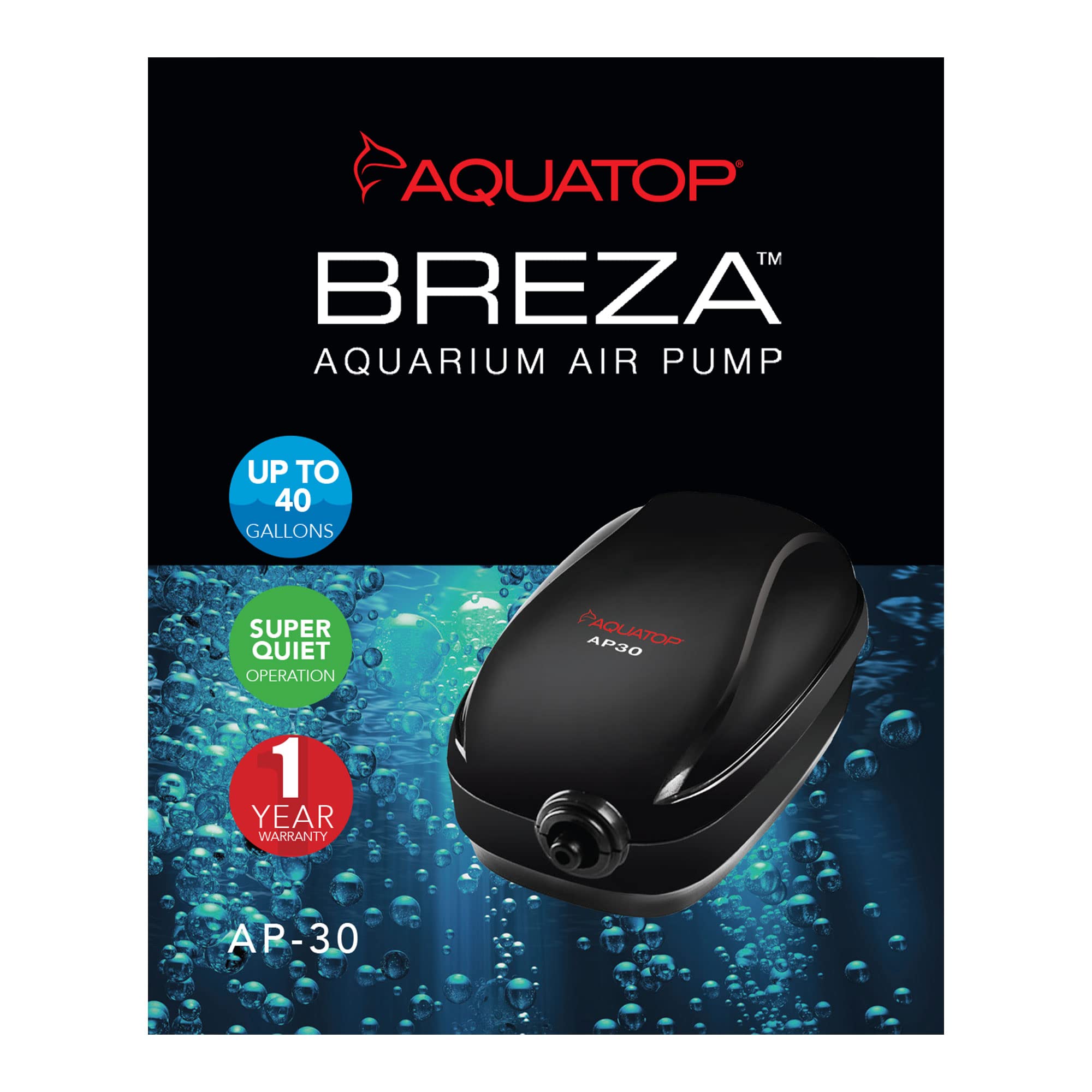Aquatop Breza Aquarium Air Pump Single Outlet, Super Quiet, up to 40 Gal Fish Tank, AP-30