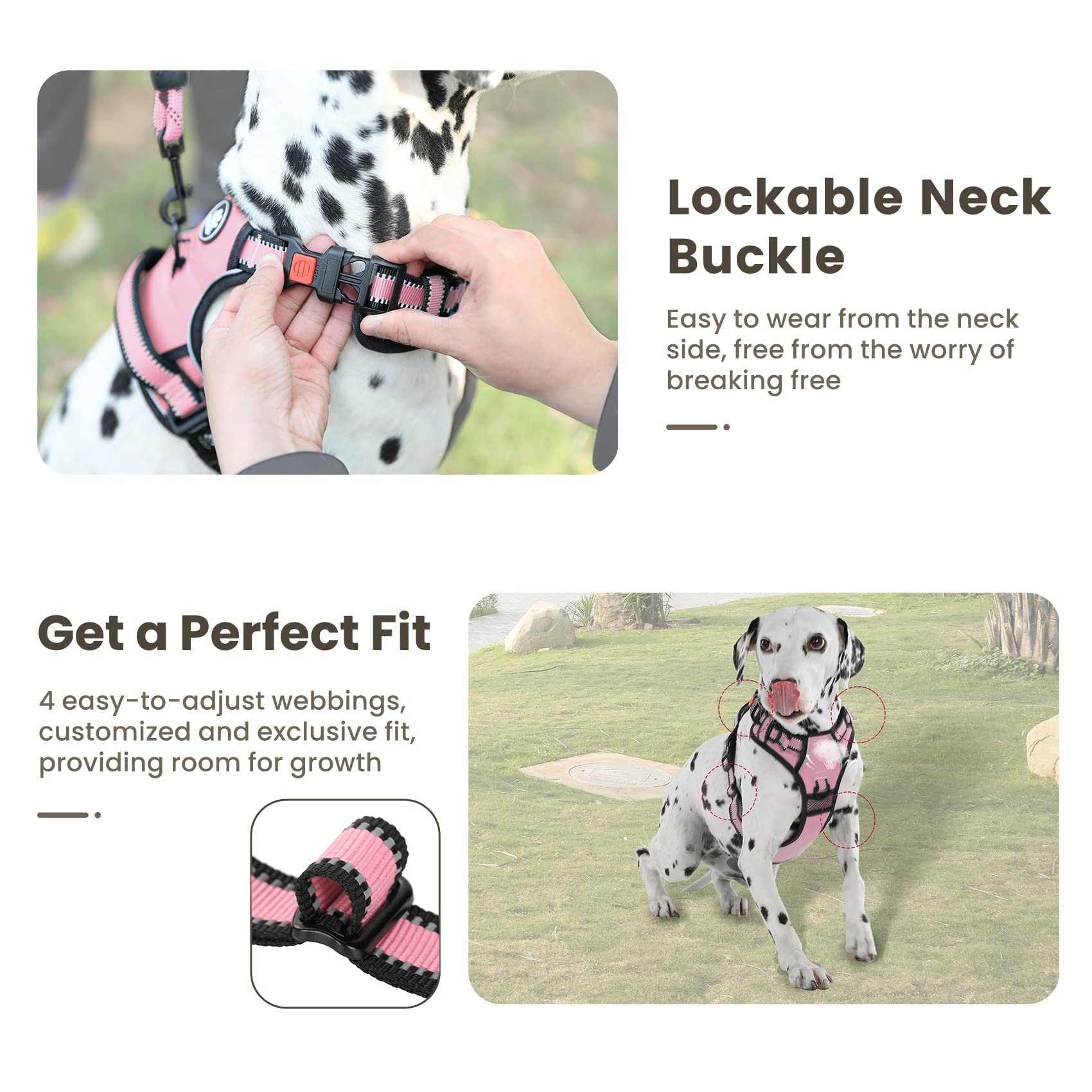 FURRYFECTION Dog Harness | No Pull Dog Harness | Reflective Oxford | Padded Handle | 4 Adjustable Straps | 2 Leash Clips | No Ch