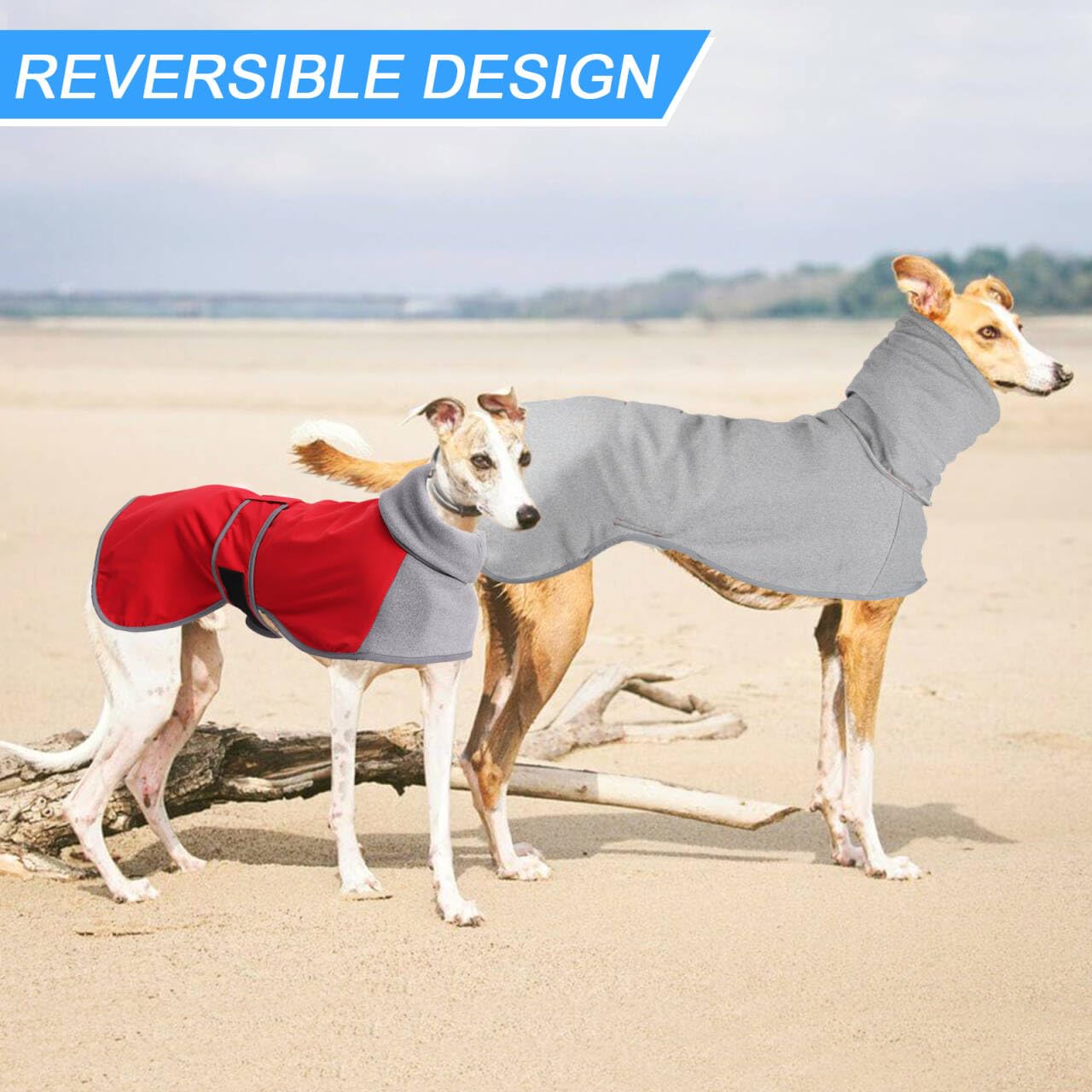 Greyhound Cosy Fleece Jumper,Dog Winter Coat With Warm Fleece Lining,Wear On Both Sides Outdoor Dog Apparel With Adjustable Band