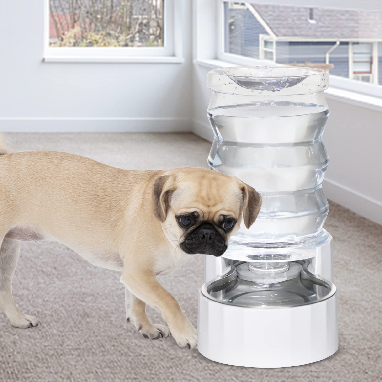 RIZZARI Automatic Pet Waterer - 6L Stainless Steel Gravity Dispenser, BPA-Free, for Cats & Small to Medium Dogs, White