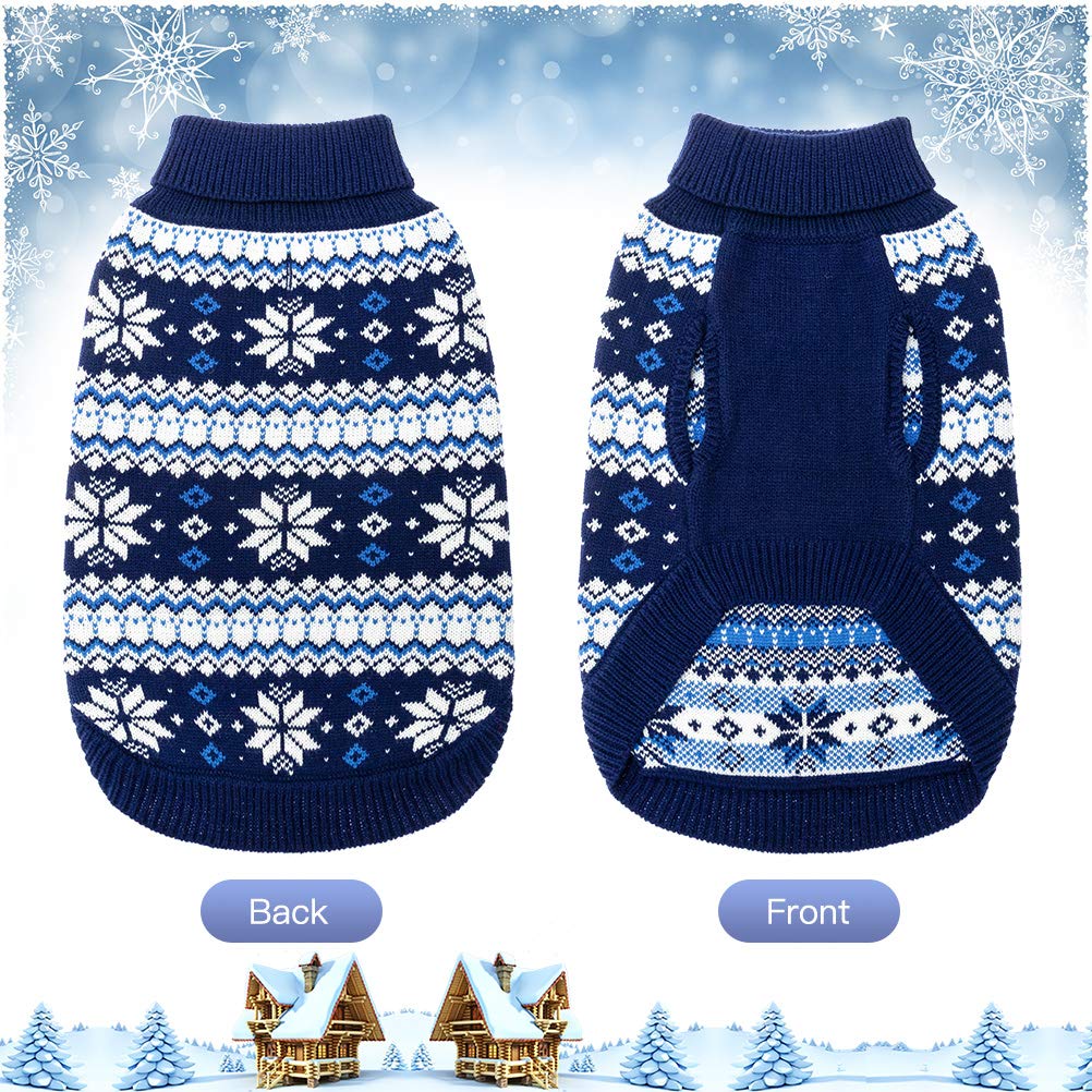 Kooltail Cable Knit Dog Sweater Turtleneck, Cold Weather Pullover Classic Knitwear, Snowflake Pattern Thick Warm Winter Pet Clothes, Dog Christmas Sweater For Small Medium Large Dogs Cats, Navy Blue S