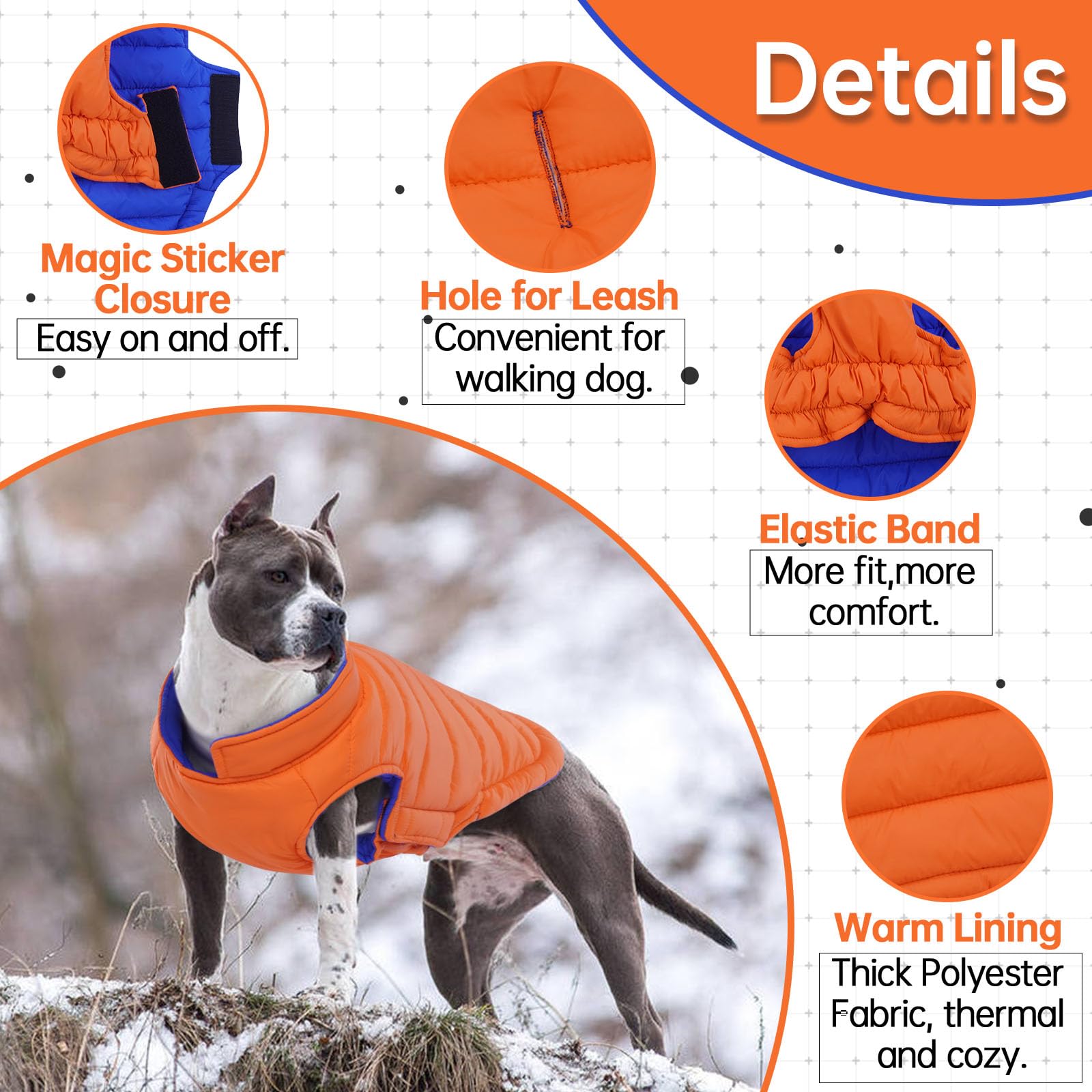 LeLePet Reversible Dog Puffer Jacket, Lightweight Windproof Vest, S, Orange, for Small Medium Large Dogs
