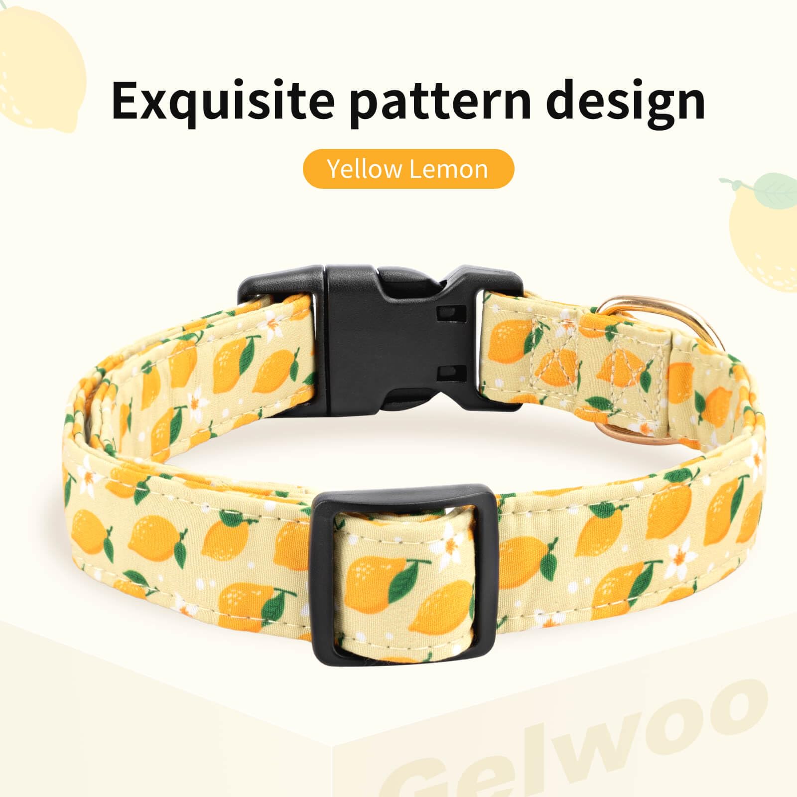 Gelwoo Cotton Dog Collar,Soft and Cute Puppy Collars with Lemon Patterned Design for Girl Female Boy Dogs,Adjustable Buckle Pet