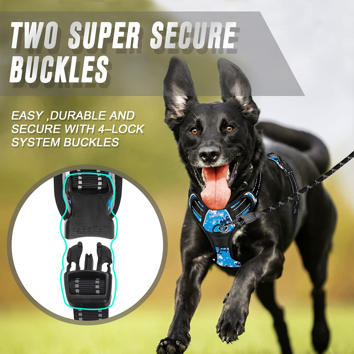Barkbay No Pull Dog Harness Front Clip Heavy Duty Reflective Easy Control Handle For Large Dog Walking(Blue Camo,S)