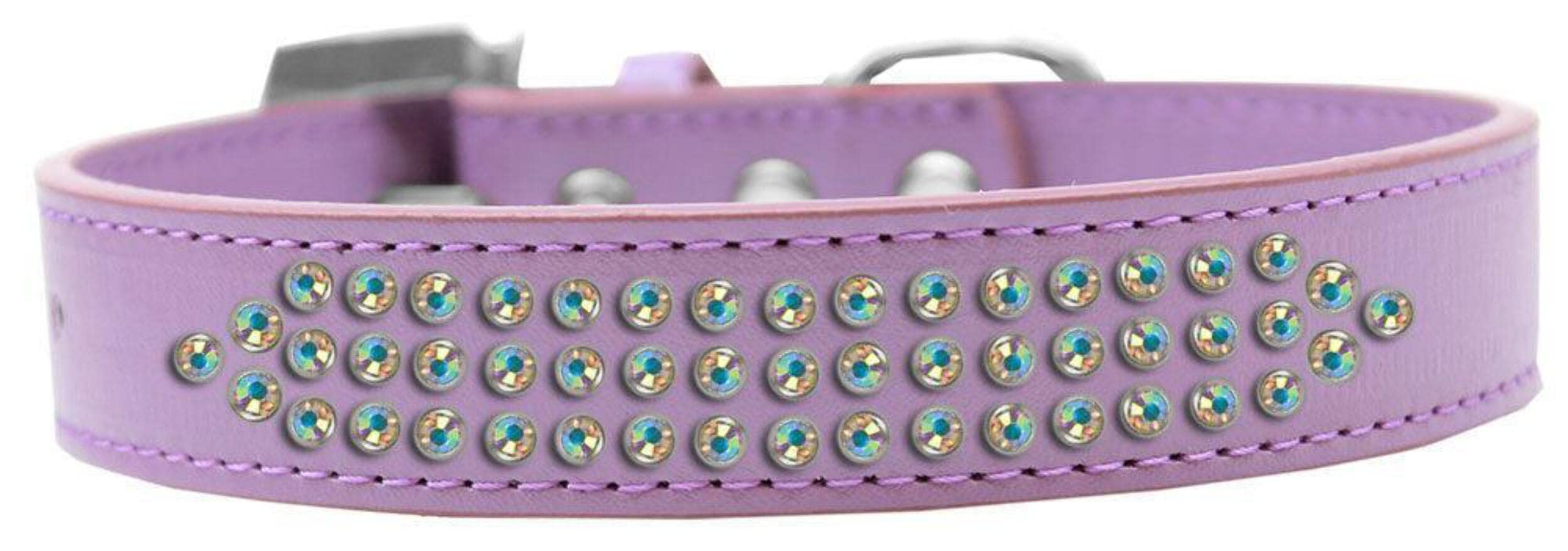 Mirage Pet Products Three Row AB Crystal Dog Collar, Size 18, Aqua